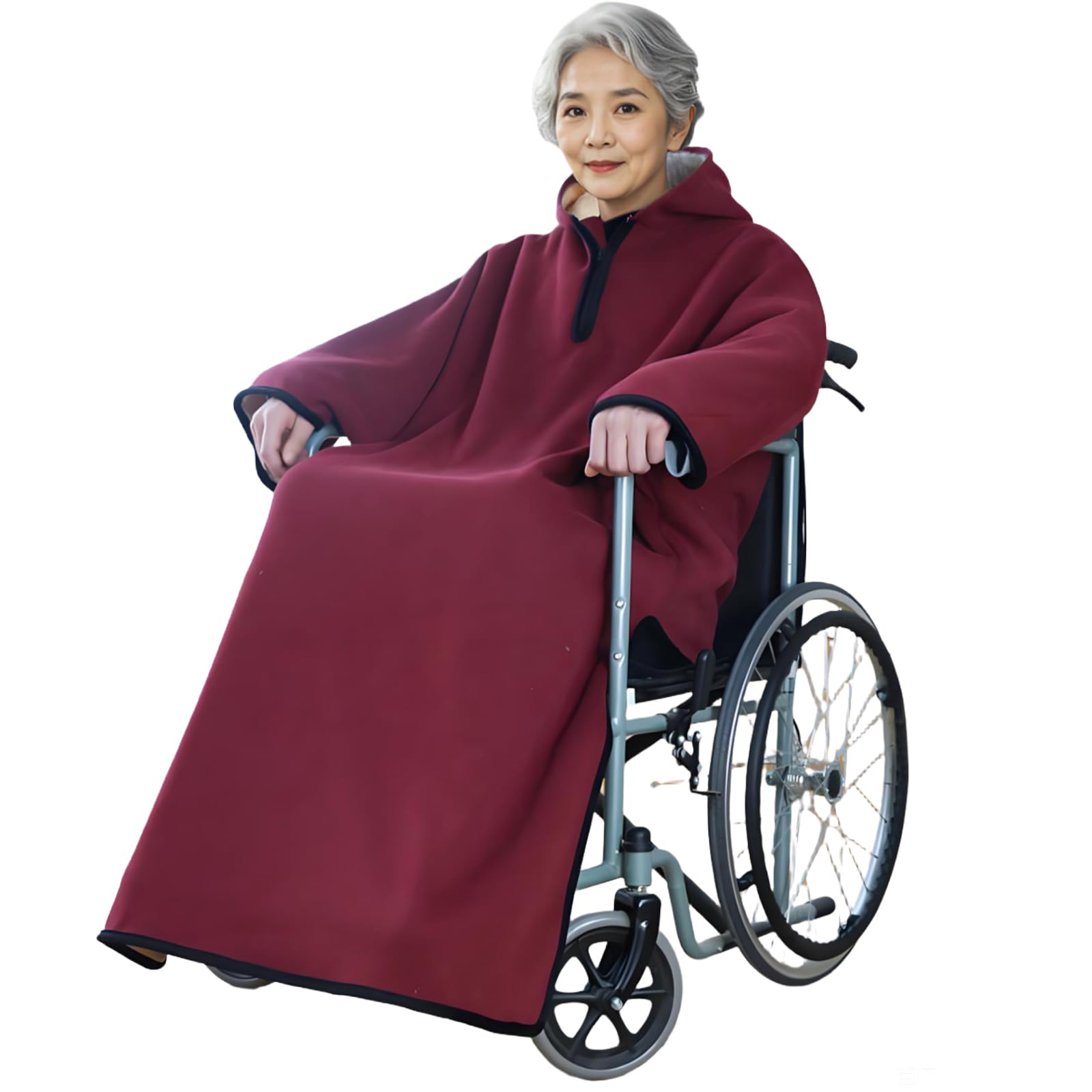 Manta térmica para silla de ruedas, cubierta cálida de cuerpo completo con sombrero y mangas resistentes al viento, forro de terciopelo ártico, protección de privacidad, ajuste universal