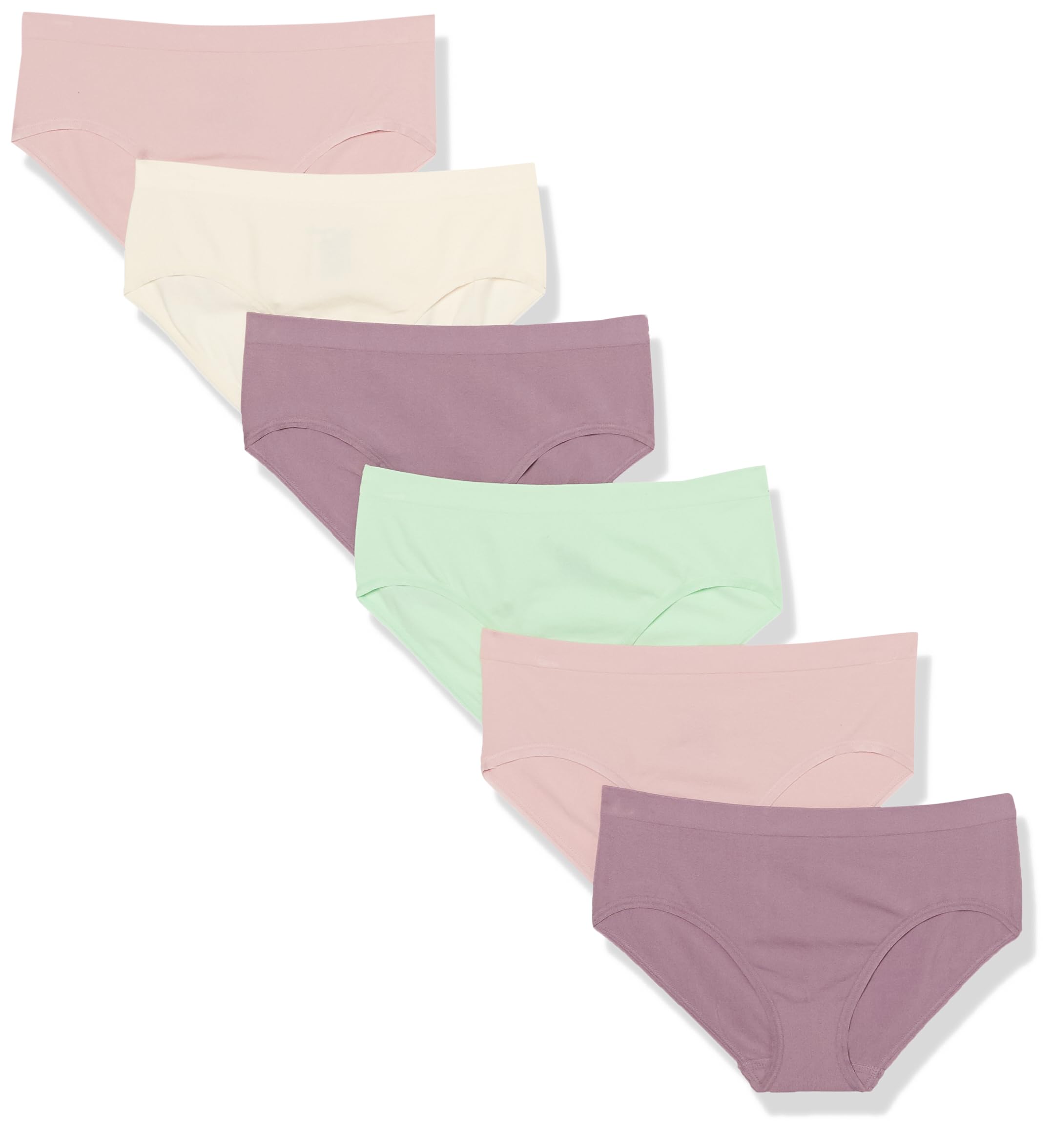 HanesGirls' Big Hipster Underwear Pack, Seamless Comfort Tween Panties, Fashion Assorted, 6-Pack, Ivory, Mint, Pink, Plum