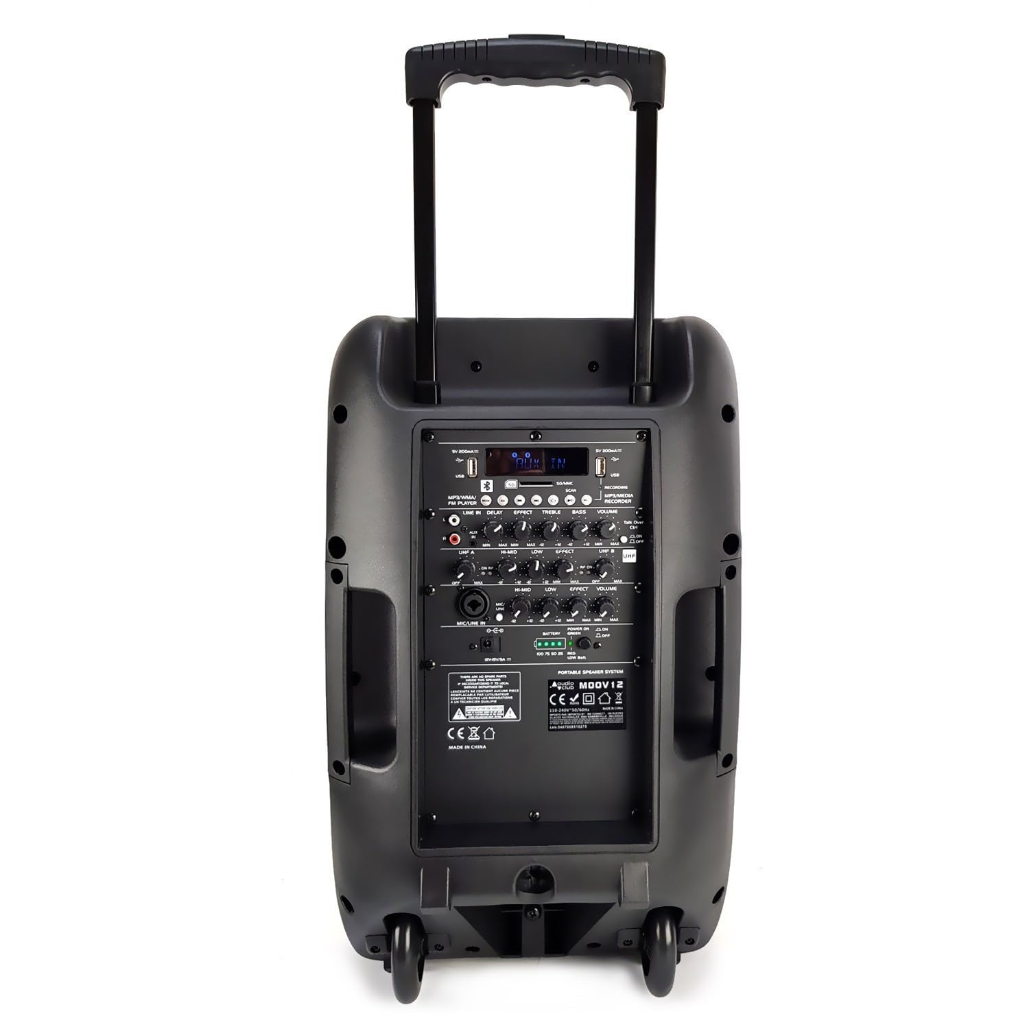 Audio club Enceinte Professionnel Portative 12" 350/700W - MOOV12 - USB Bluetooth Line Radio FM - Batterie - 2 Micros UHF