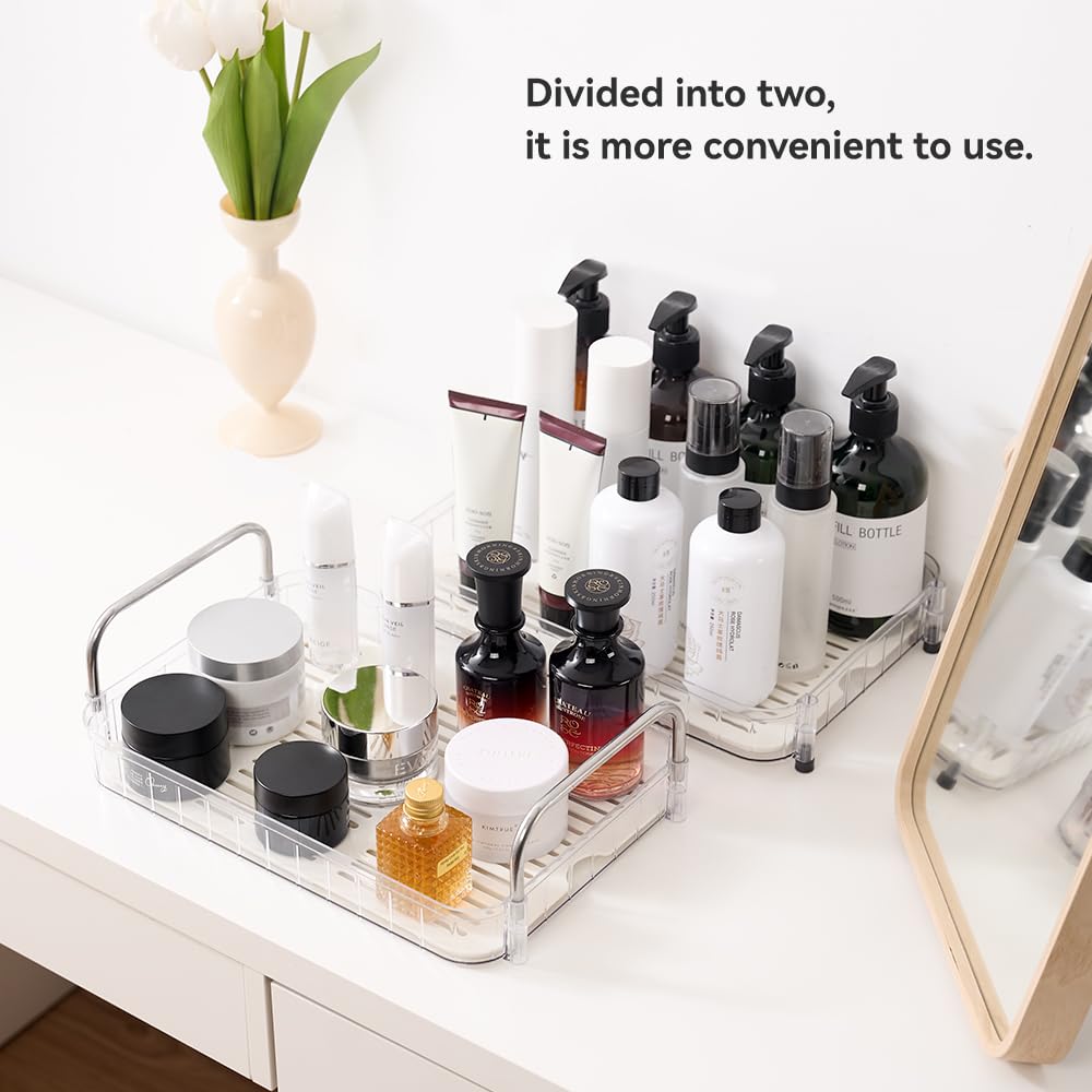 AmzAge 2-Tier Light Bathroom Countertop Organizers – Vanity Tray for Bathroom Organization and Decor, Detachable Makeup Storage Cabinet for Cosmetics, Skincare, and Personal Care Items
