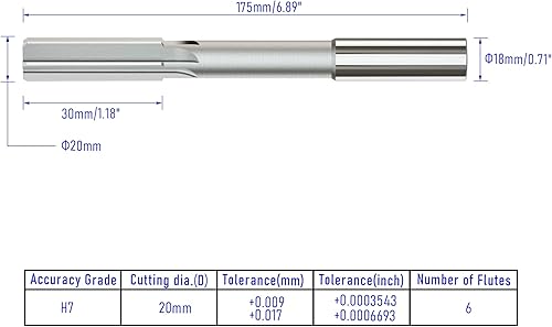 Vista 11 de Escariador de chucking de 0.67 pulgadas, H7 HSS cobalto M35 máquina escariadora métrica, 6 flautas rectas, herramienta de corte de fresado