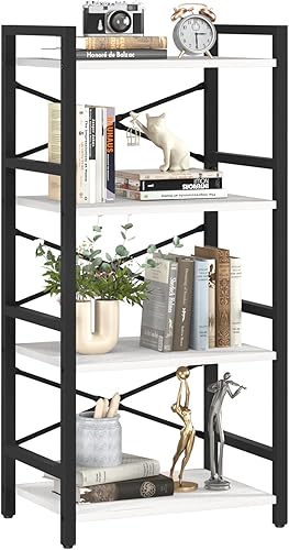Yoobure Estantería de 4 niveles  Estantería industrial pequeña para libros, organizador de almacenamiento de libros estrecho para CDpelículaslibros,