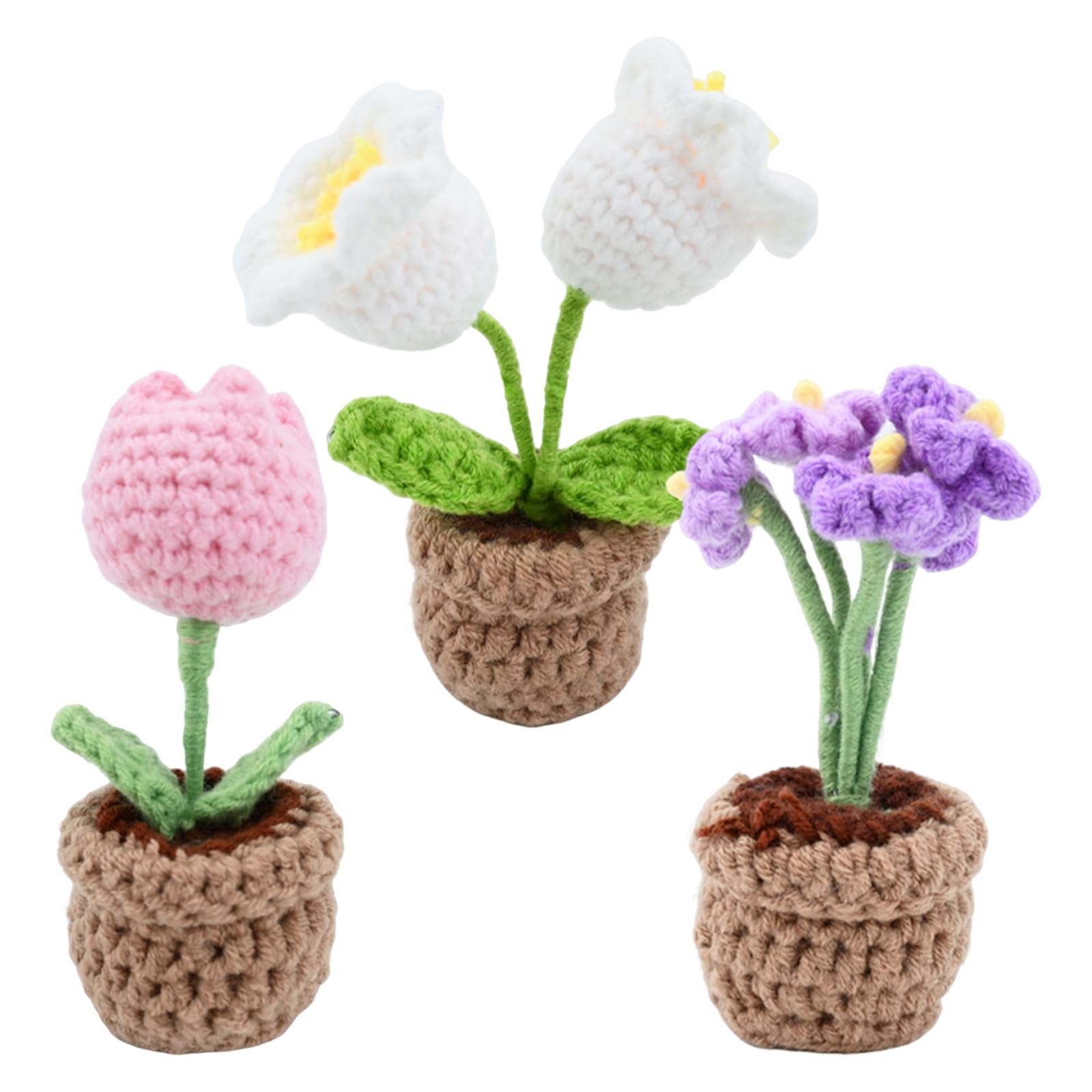 Fiori Artificiali Tulipani All'Uncinetto Fatti A Mano – Mini Vaso Rosso Lavorato A Maglia – Decorazione Casa Ufficio – Regalo Compleanno Per Lei