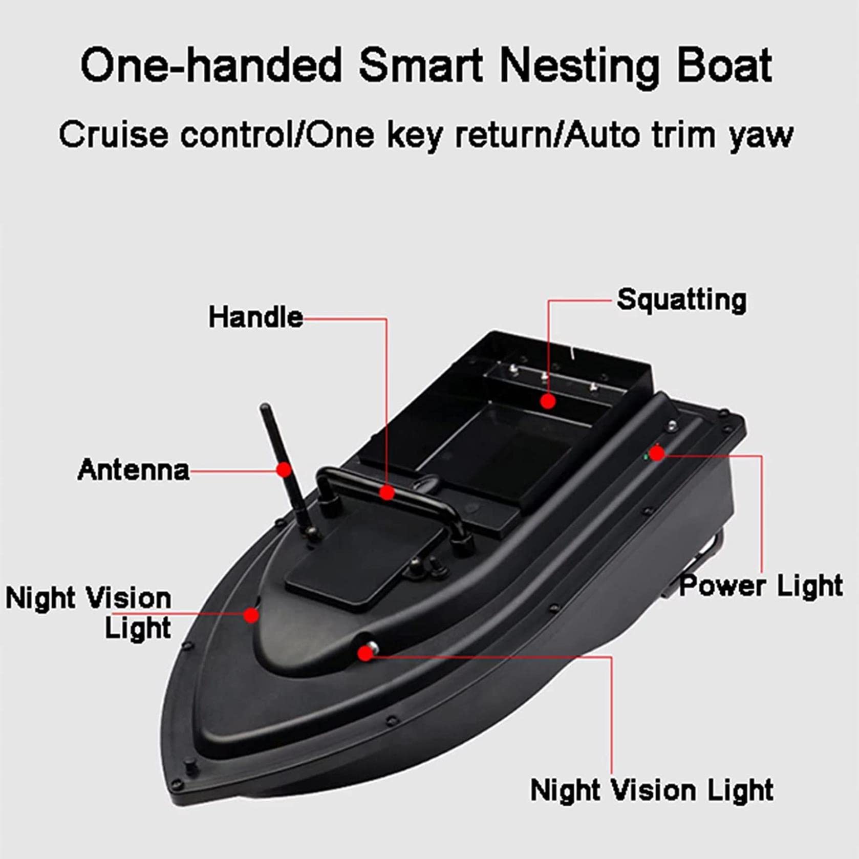 Nuevo Barco de Cebo de Pescado para Pesca de Carpa Barco de Cebo Inteligente de 500 m con batería de 5200 mAh y luz Nocturna LED Crucero automático Herramienta de Pesca Adicional