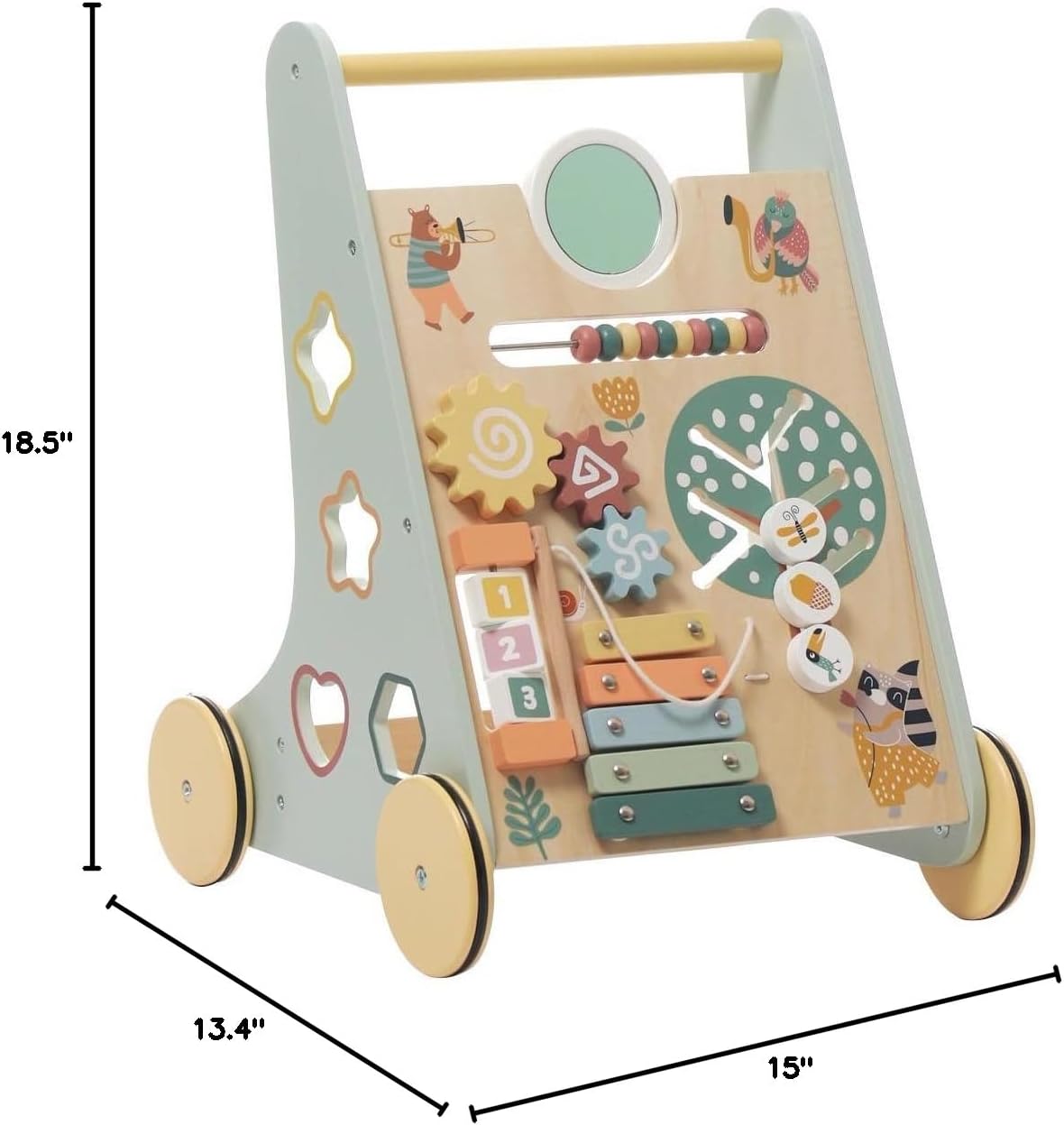 ROBOTIME Wooden Baby Walker, Wooden Push Walker with Wheels, Montessori Push Toys for Babies Learning to Walk, Baby Walkers Activity Center for Boys and Girls