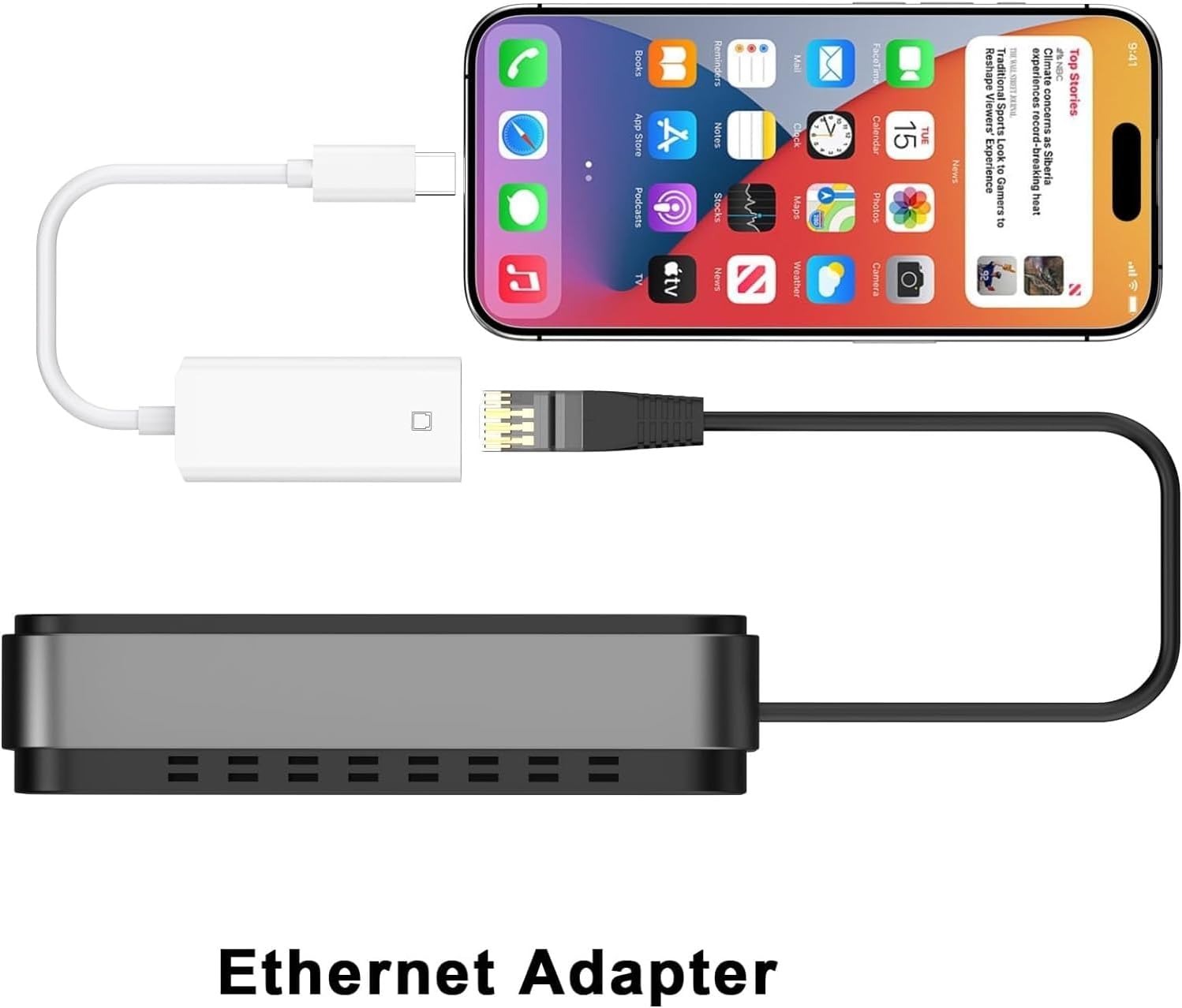USB C to Ethernet Adapter,[MFi Certified] RJ45 Ethernet LAN Network Adapter with USB Type C Port Devices Compatible with iPhone 16/15/Tablet/Laptop,Plug and Play,Supports Network USB C White image 9 of 9 B0D4QJ6G81