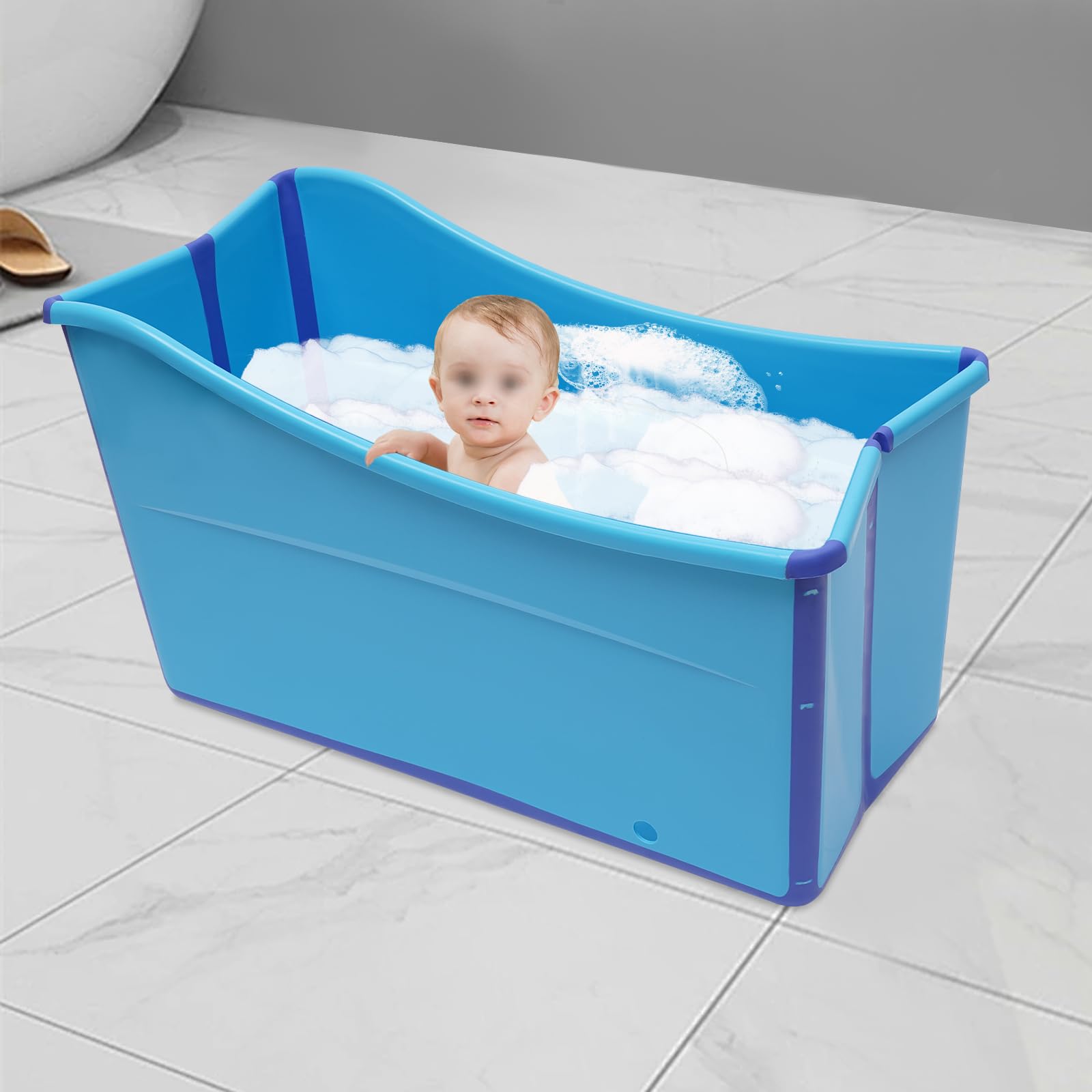 Vasca da bagno pieghevole, 98 x 50 x 56 cm, vasca da bagno portatile, vasca da bagno in piedi, per famiglia, bagno, spa, blu