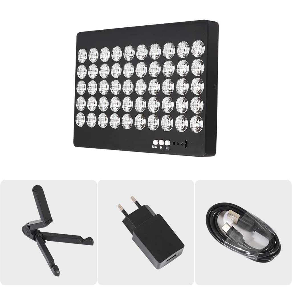 Lámpara de Terapia de Luz Roja 50W con Soporte Infrarrojo Cercano de Color Rojo Oscuro de 660 NM y 850 NM Panel de Terapia LED, para la Piel, Alivio del Dolor