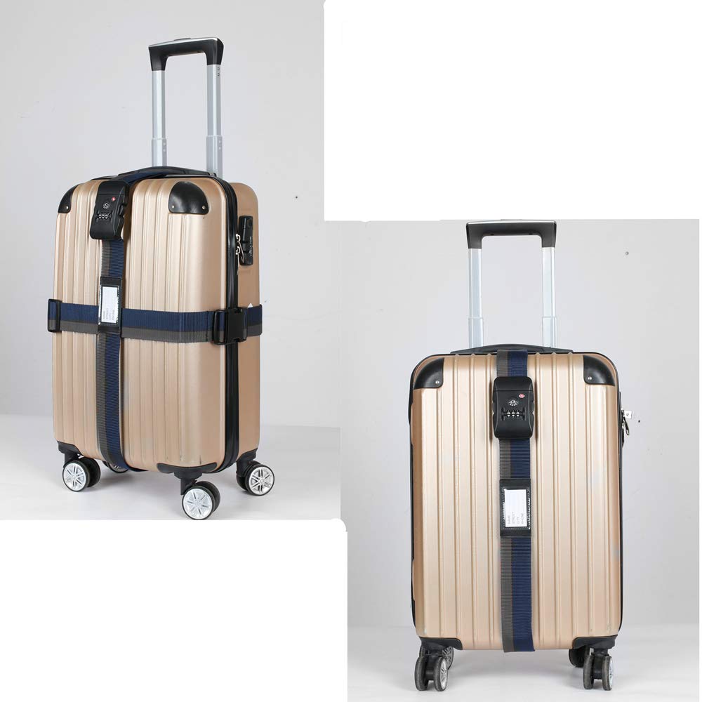 Wesoke 2 Koffergurte Mit Zahlenschloss – Verstellbar (99-190 Cm), 3-stelliges Code-Schloss, Nylon, Schwarz