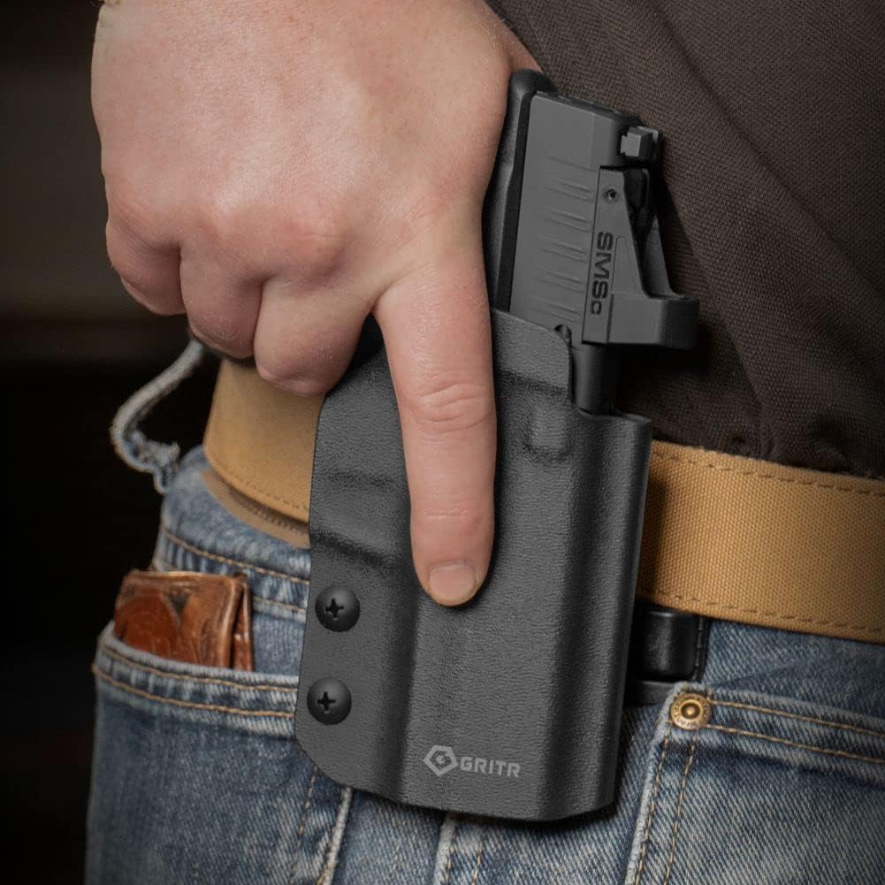 GRITR OWB Kydex Pistol Holster Compatible with Springfield Armory Hellcat w/Optic Cut, Open Bottom, Adjustable Cant & Retention | EDC Gun Accessory for Men & Women - Right/Left Hand Options