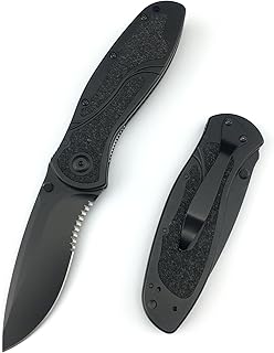 7.8 Inch Black Blur Pocket Knife, Assisted Opening Folding Knife with Thumd Stud, 8Cr13Mov Steel Blade Aluminum Handle, Serrated Pocket Knife with Pocketclip for EDC