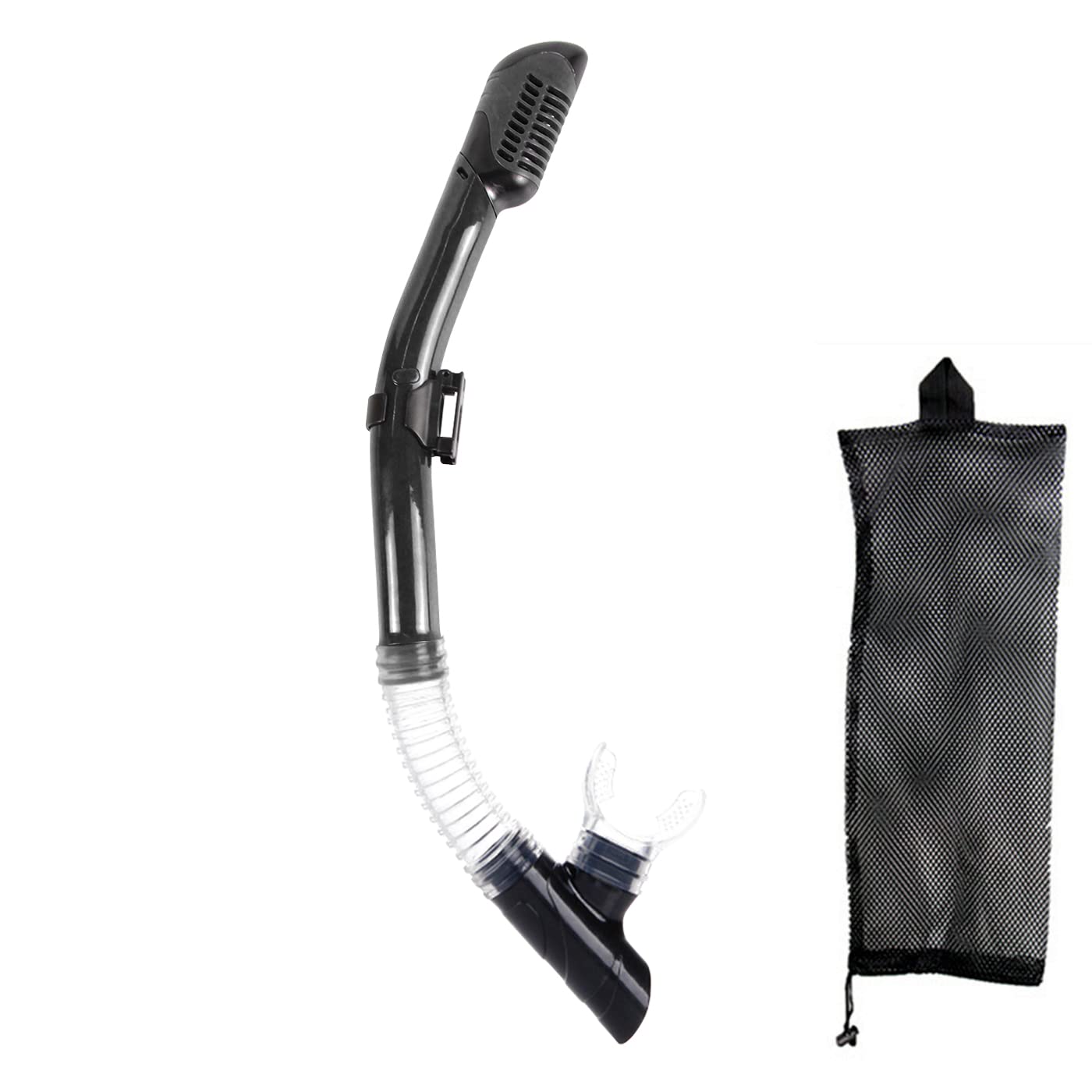 Dry Snorkel for Easy Breathing Use for Snorkeling Free Diving Lung Diving and Swimming Top Stop Valve and Silicone Mouthpiece Use with Diving mask blue/clear