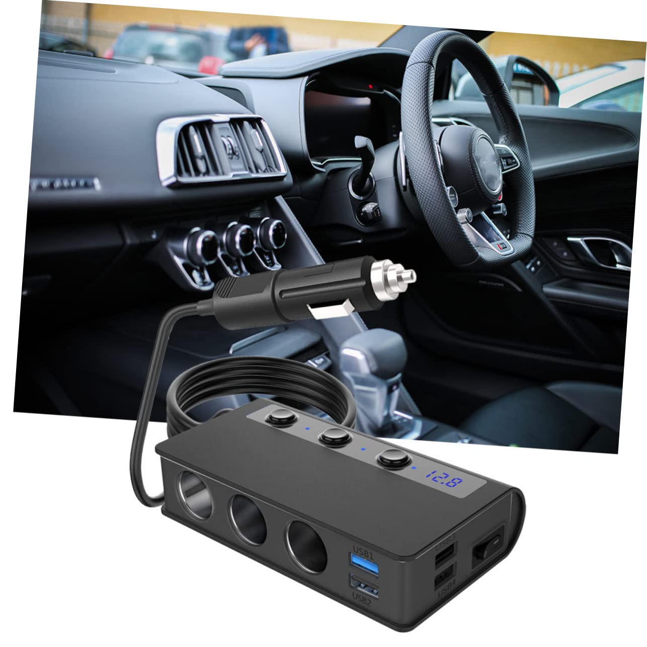 LALAFINA Cargador de Coche con y USB Adaptador de Mechero con Interruptores y Luz LED Cargador Móvil para GPS Cámara