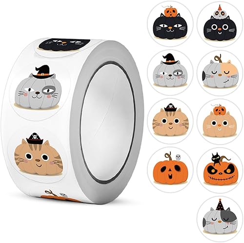 Calcomanías de rollo de Halloween, 500 etiquetas de sello redondo autoadhesivas de 1 pulgada, etiquetas de regalo decorativas para truco o trato,