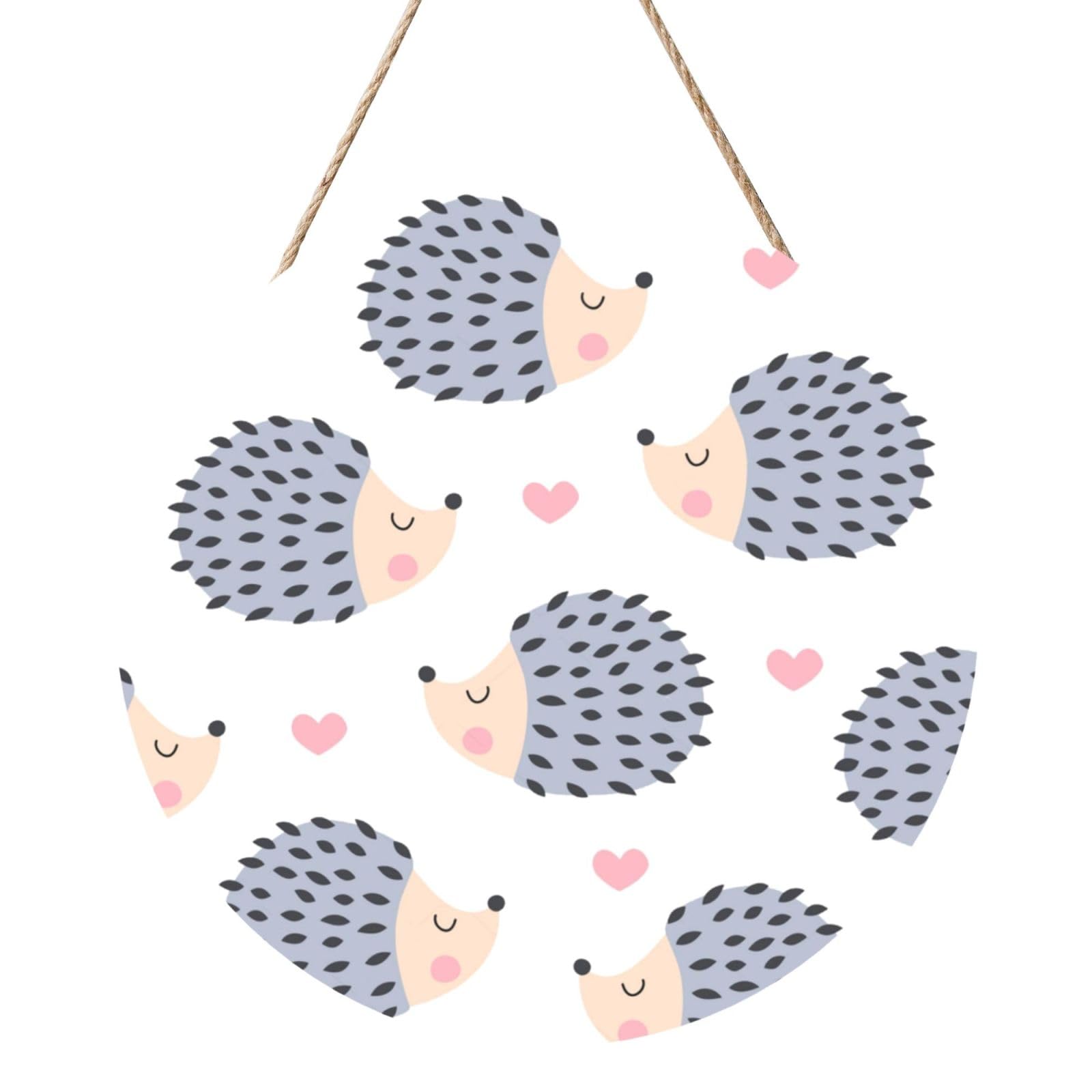 InOmak Kawaii Hedgehog Heart, Round Wood Panel Painting 12 in, Wall Hanging Painting For Home