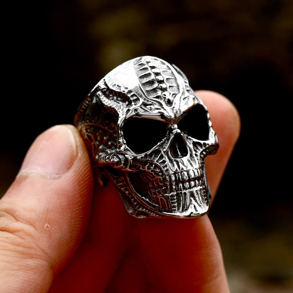 Image of Death Skull Ring for Men Stainless Steel Jewelry Biker Rings Scary Death Ring Skull for Gifts