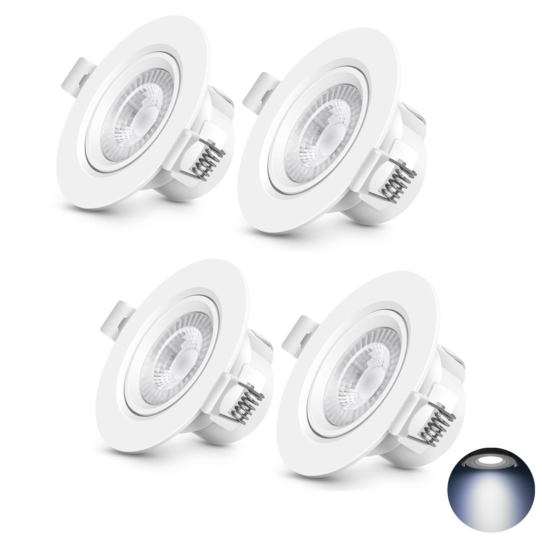 4 Pack Spain LED Spot Lights Recessed Ceiling Lights, 7W Downlight Adjustable Tilt Twist - Spot Lighting Ultra Slim - 240V White 6500K for Kitchen Bedroom Living Room – 2 Year Warranty…