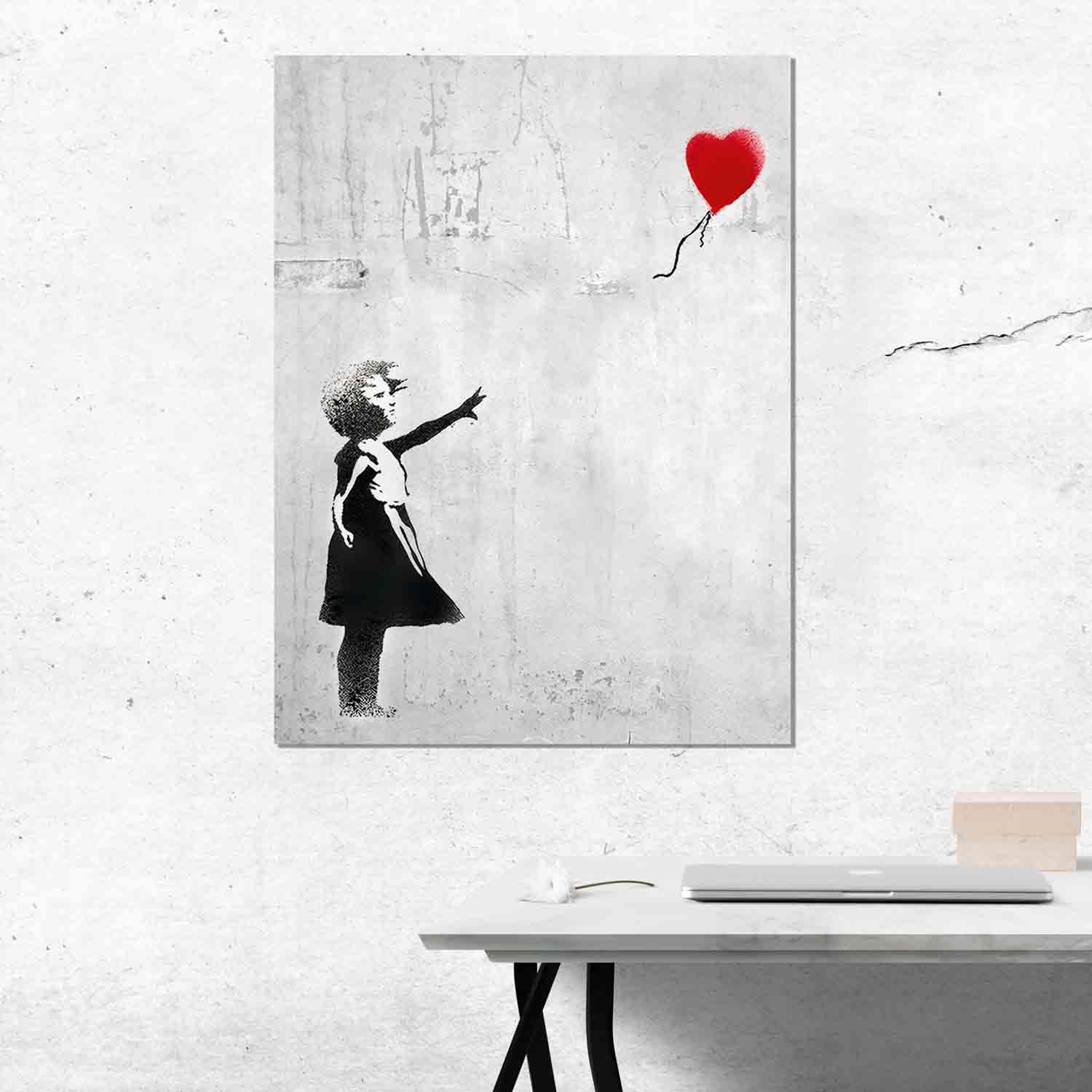 Kunstbruder Wandbilder Banksy berühmte Motive - Komplett Aufhängefertig, Street graffiti art, moderne Leinwand Mood bilder (girlwithheartgrau, 100x150 cm)