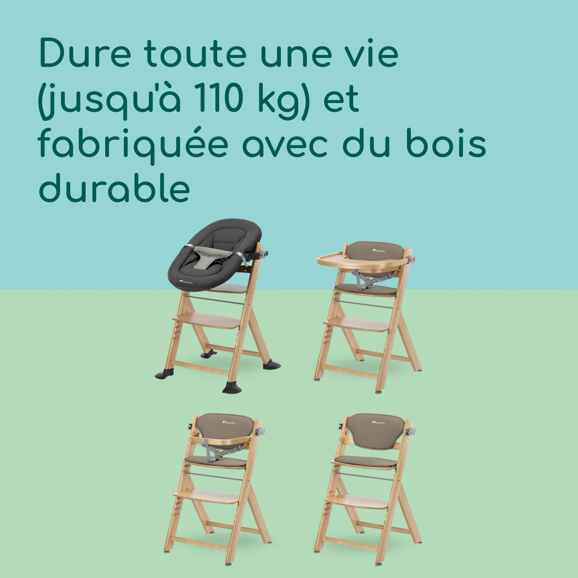 Bebeconfort Timba 2 Chaise Haute Bébé Évolutive Bois 6+ Mois 110 kg Plateau Amovible Natural Wood Beige