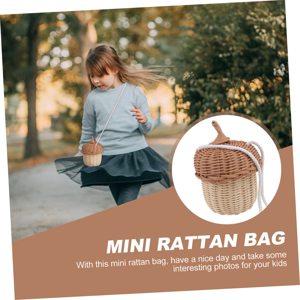 PACKOVE 8kawałki Mini Rattan Pine Cone Bag Ręcznie Wykonana Torba Woven Shoulder Bag Uroczy Koszyk Do Przechowywania Plażę i Dekorację Wnętrz