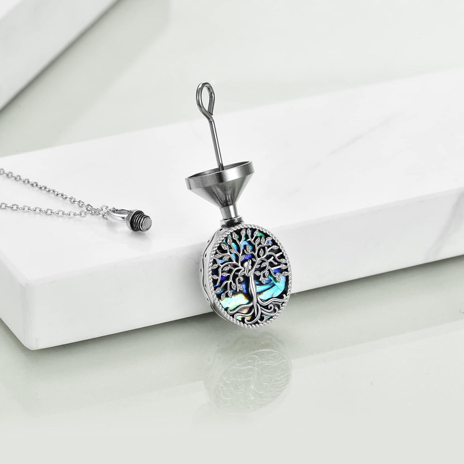 ONEFINITY Urn Necklace for Ashes 925 Sterling Silver Tree of Life Cremation Jewelry for Ashes Abalone Shell Opal Memory Jewelry for Women Men - Image 3