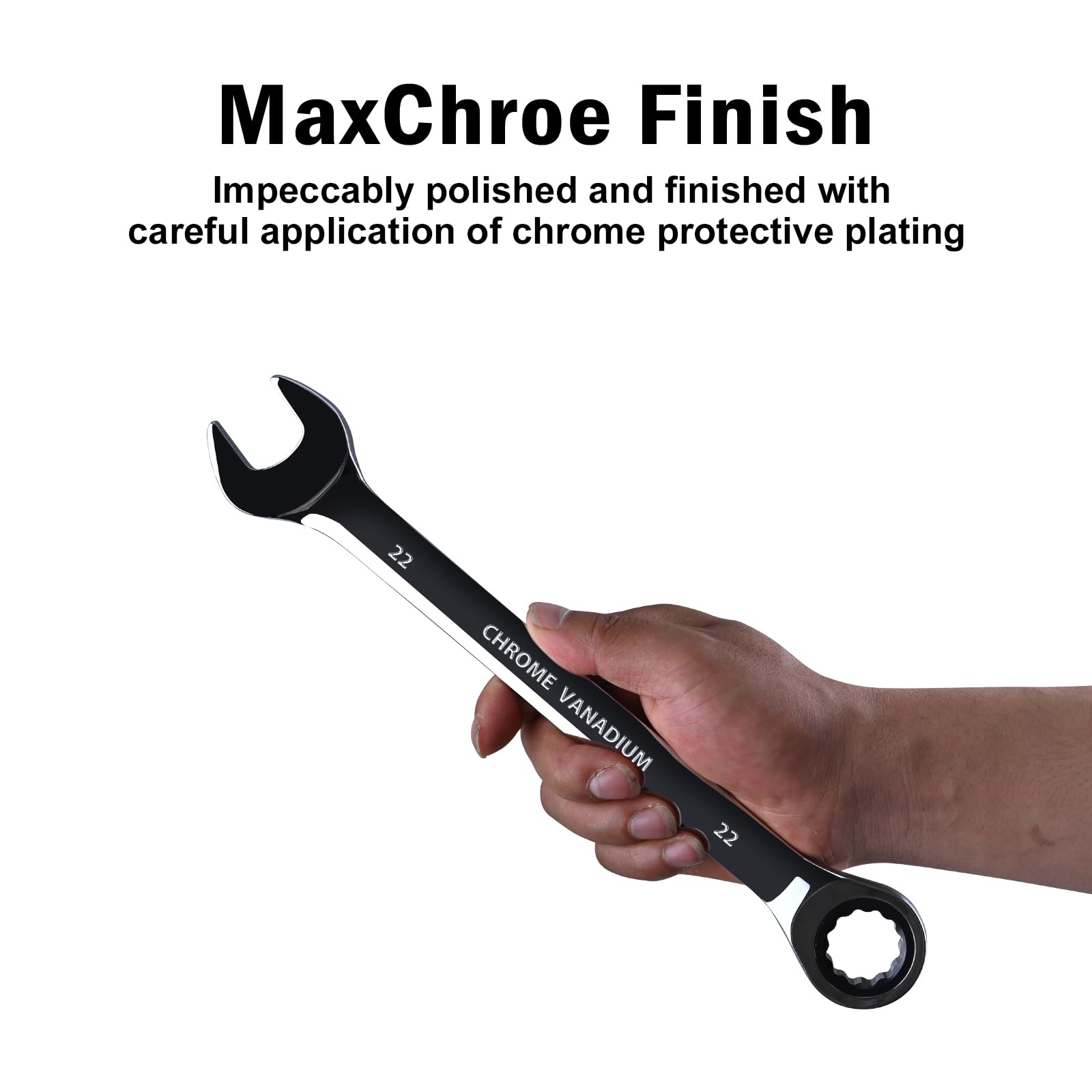 EGOFINE 22mm Ratcheting Combination Wrench Metric, Industrial Grade Gear Spanner with 12-Point Design, 72-Tooth Ratchet - Image 3