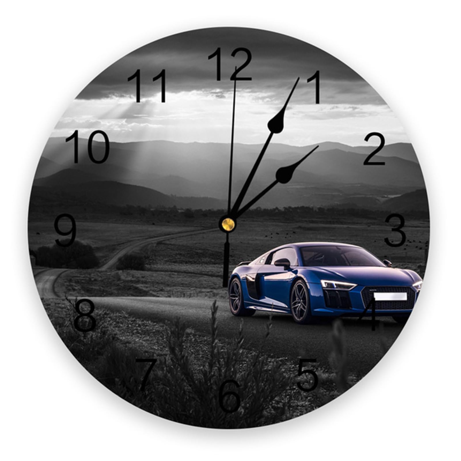 ENILSA12 Inch Modern Wall Clock,Blue Racing Car Battery Operated Digital Quiet Sweep Office/home/school/Kitchen Decor Clocks