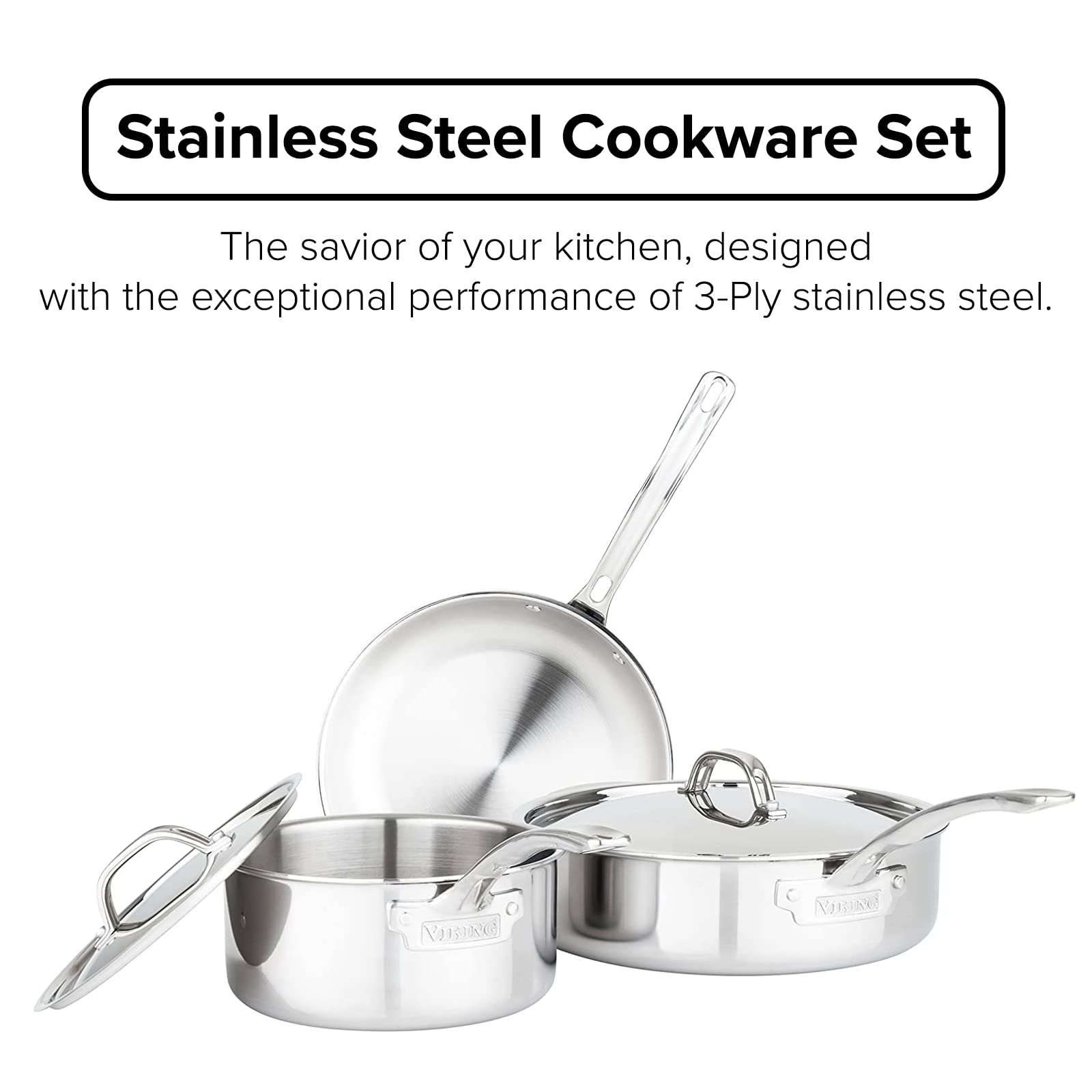 Amazon.com: Viking Culinary 3-Ply Stainless Steel Cookware Set