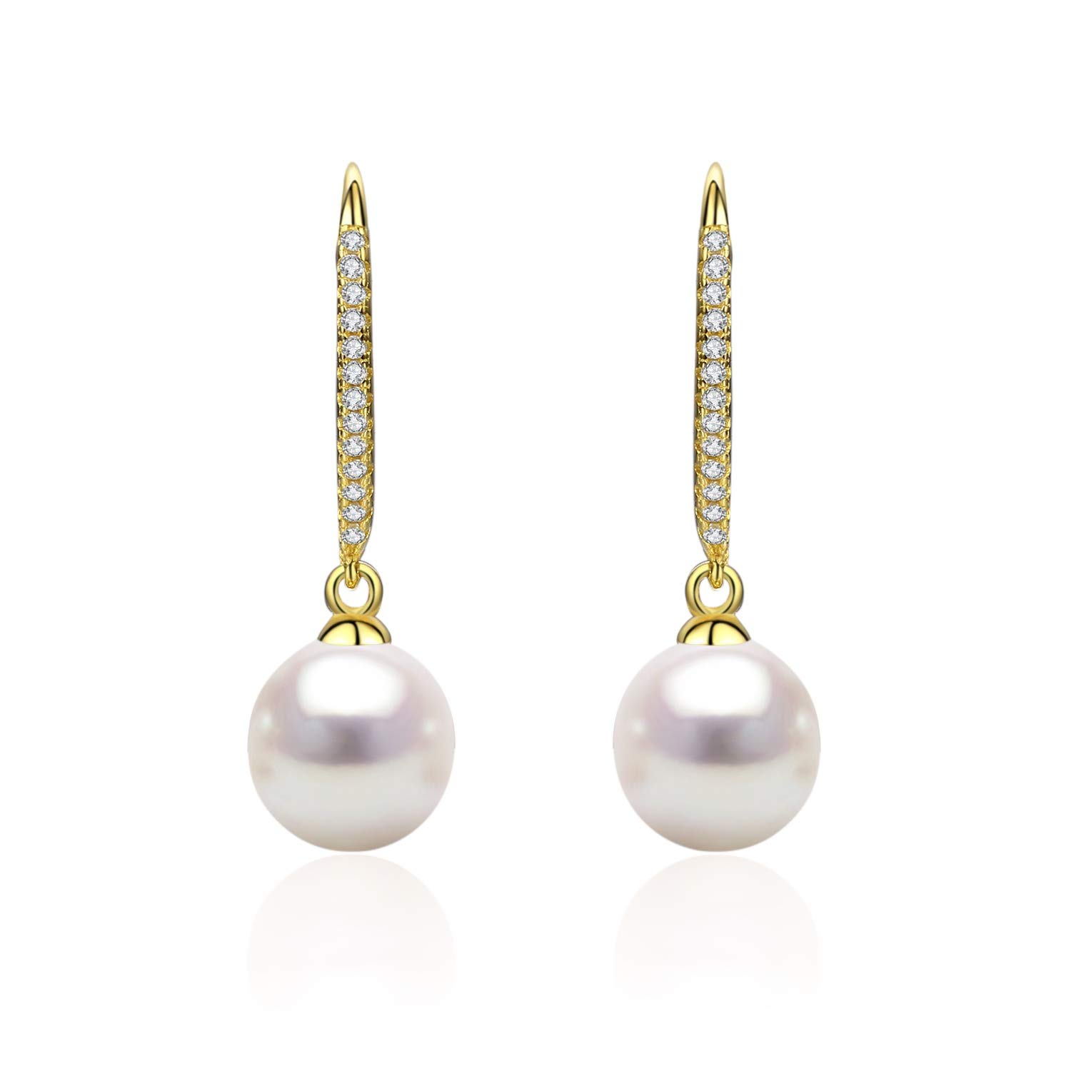 CHAULRIMinimalist Modern Sleek Cultured White Pearl Earrings 8-9mm Gold Plated Sterling Silver - Jewelry Gifts for Women