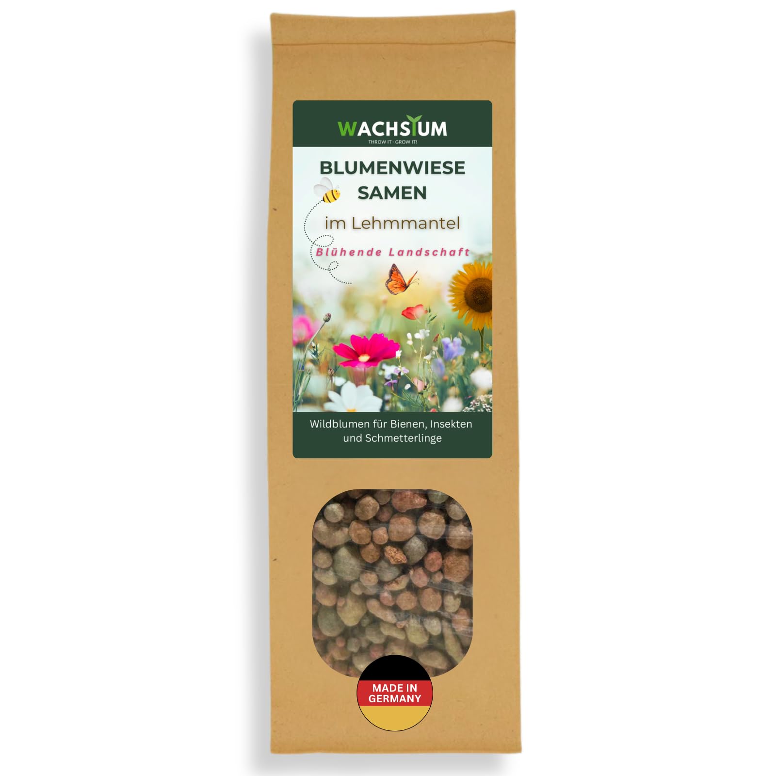 Blumensamen im schützenden Lehmmantel für Bienen und Schmetterlinge 400g. Mehrjährig & winterhart, blühende Landschaft für 20 m².Wunderschöne Wildblumen Saatgut für bunte Bienenweide. Geschenk Kinder - 1