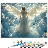 Malen Nach Zahlen Erwachsene Engel Flügel, Malen Nach Zahlen Kinder ab 7 mit Pinseln und Acrylfarben DIY Ölgemälde Set Basteln Leinwand Bild Erwachsene, Home Deko Geschenk 30x40CM Ohne Rahmen L8-846