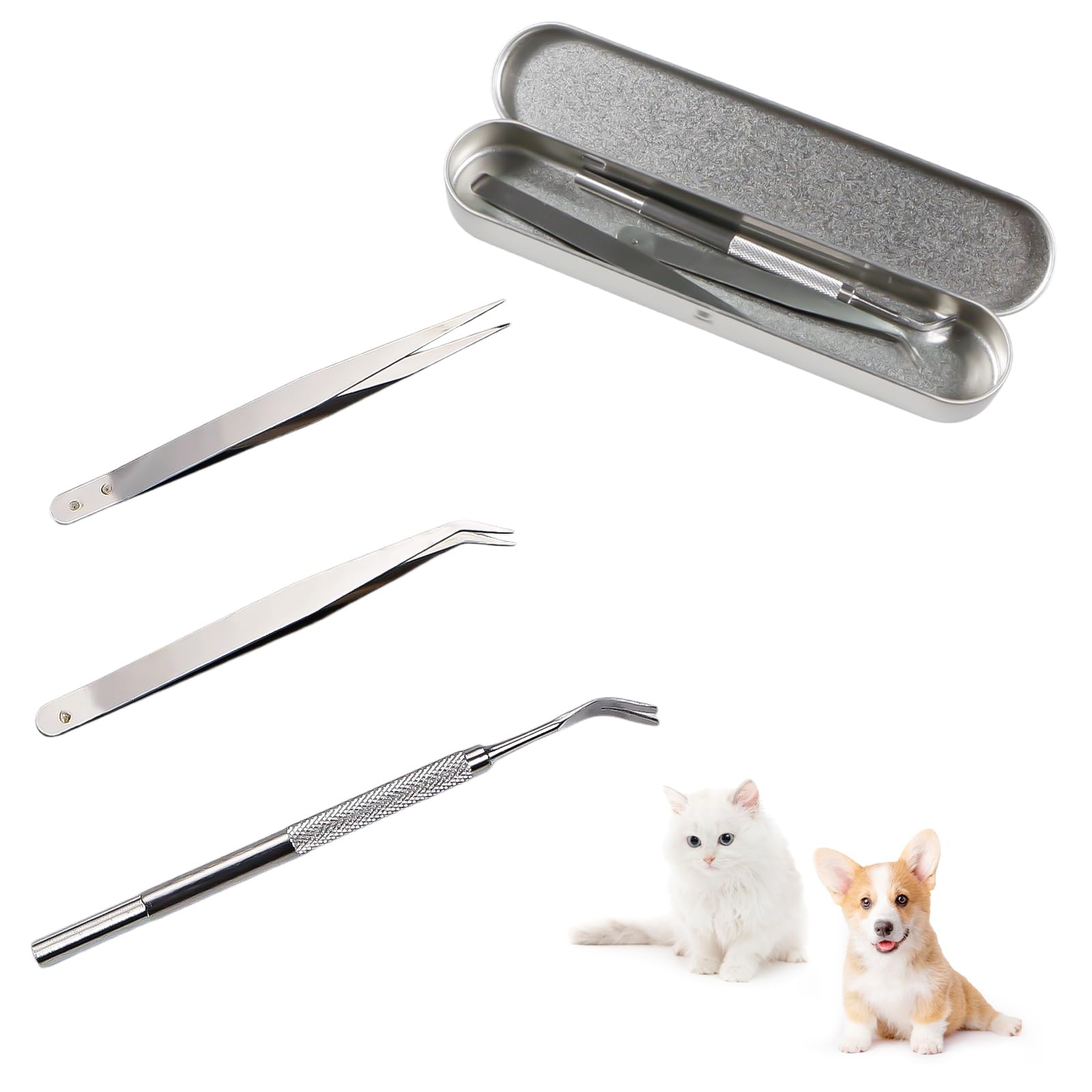 Bliceon Tick Remover Tools for Dogs Stainless Steel Tick Removal Tool with Tweezers, Shovel, for Humans Cats and Dogs Complete Tool Kit