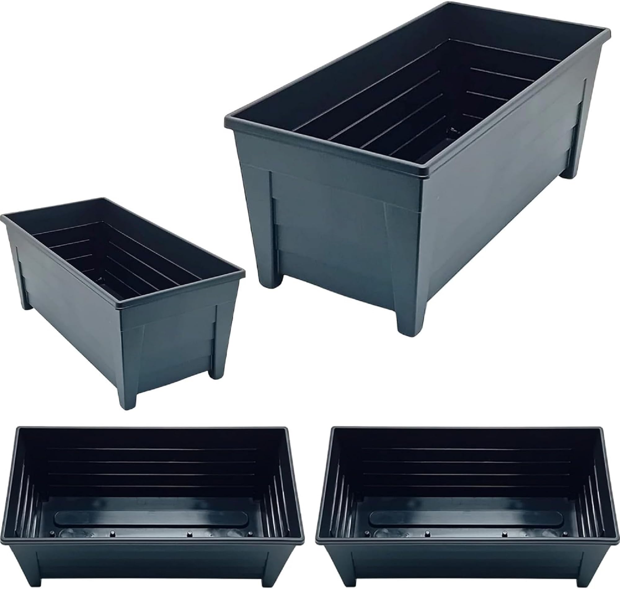 ELMORA'Z 55cm Long Trough Window Plant Pot with Feet Indoor Outdoor Optional Drainage Hole Home Garden Flower Box Plastic Planter 4x Black