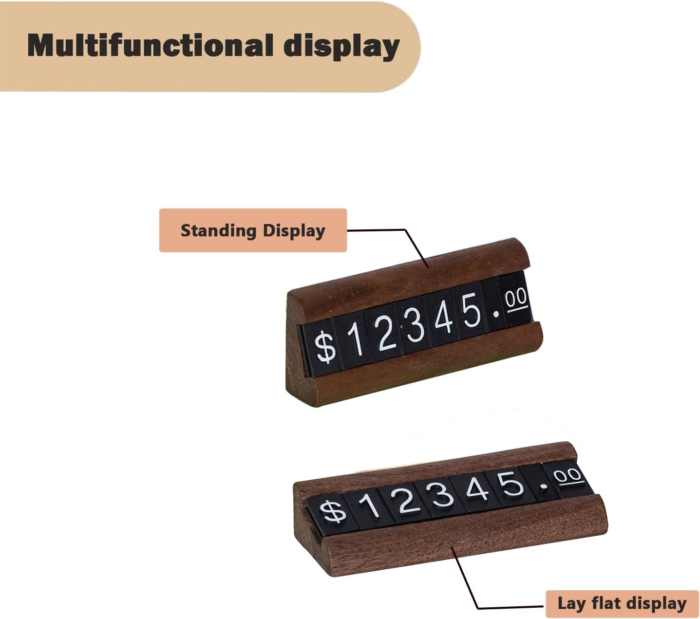 Walnut wood Price Tag Display Counter Stand 14 Sets | Adjustable Price Tag ,Dollar Stand,Digital Counter Kit for Jewelry Retail Vending Machine Shop Marker Signs