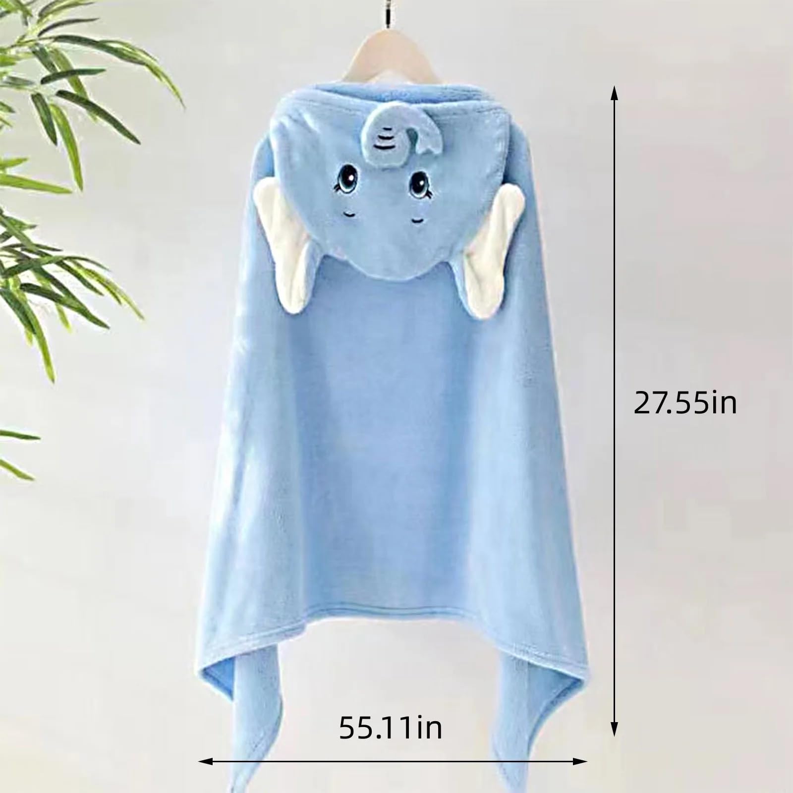 DIVYAM Fluffy Tales Elephant Kids Hooded Towel | 70x140cm, Plush Coral Fleece Poncho Bath & Beach Wrap | Multi-Use Infant to Toddler | Beach, Bath etc (Sky Blue, Age 1-7 Years) 1