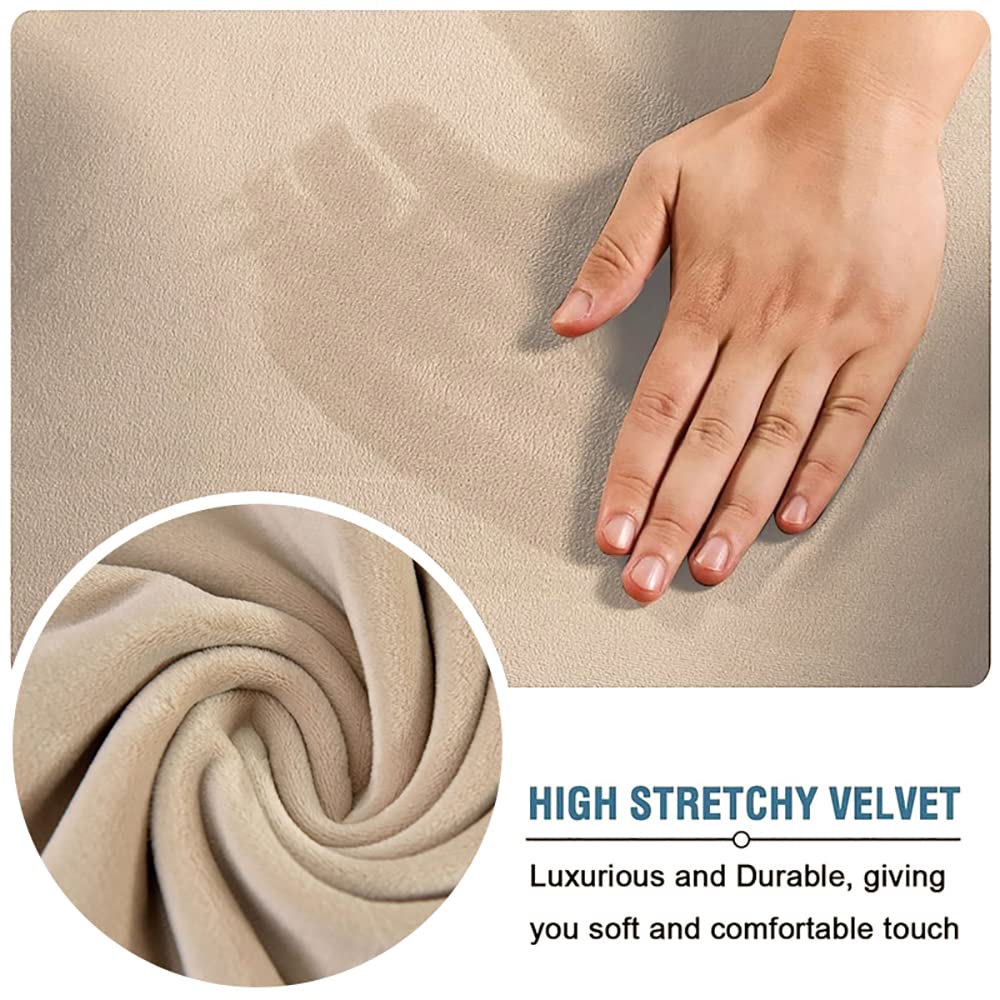 Funda de cojín de Asiento de sofá de Terciopelo Supersuave para Sala de Estar Protector elástico elástico en Forma de L Funda de sofá para sillón de Esquina-Beige, Talla Grande (L)-1pc