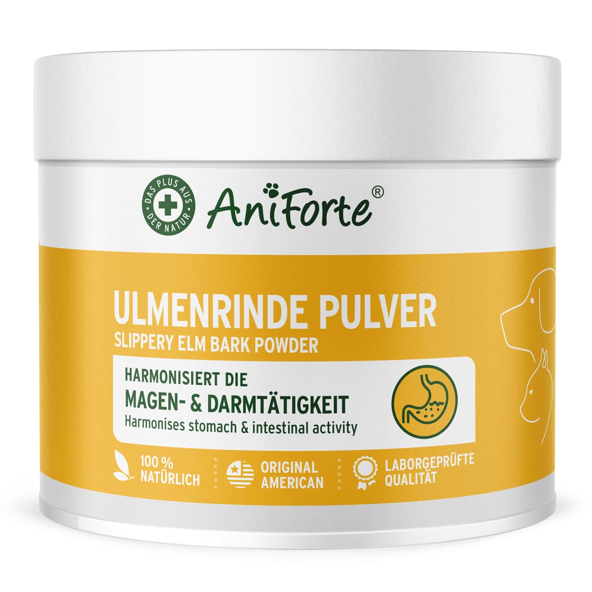 AniForte Amerikanische Ulmenrinde Pulver für Hunde & Katzen 100g - Nach Durchfall & Erbrechen, natürliche Unterstützung von Darmflora & Magen-Darm-Trakt, Slippery Elm Bark