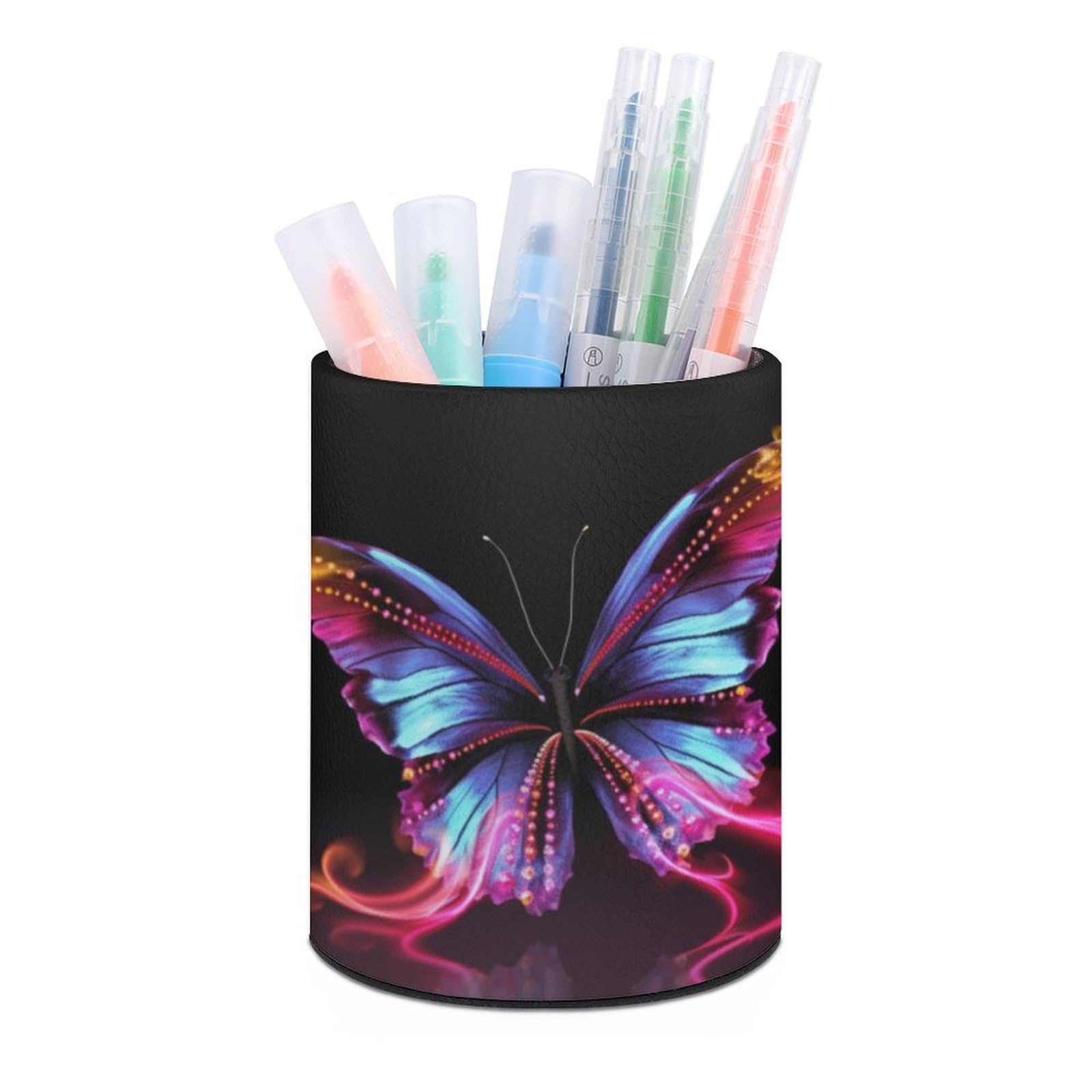 JTREHY - Round Pen Holder, Dancing Butterflies Printed Makeup Storage Box for Home, Office, Dresser
