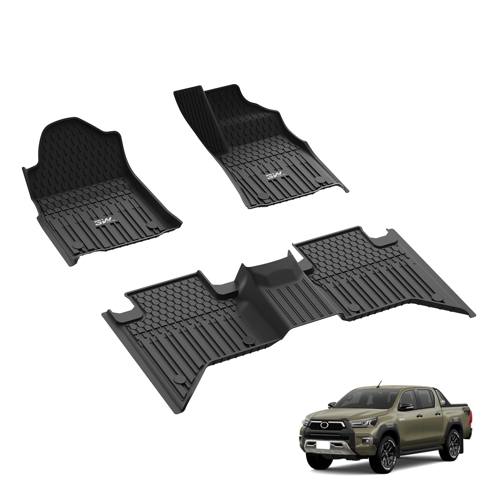 3W Floor Mats Fit for Toyota Hilux 2020-2026 (Not for Manual or Hybrid), All Weather Thorex™ Car Protection Floor Liner, Pet Friendly Heavy Duty Car Mats Anti-slip Easy Clean Hilux Accessories