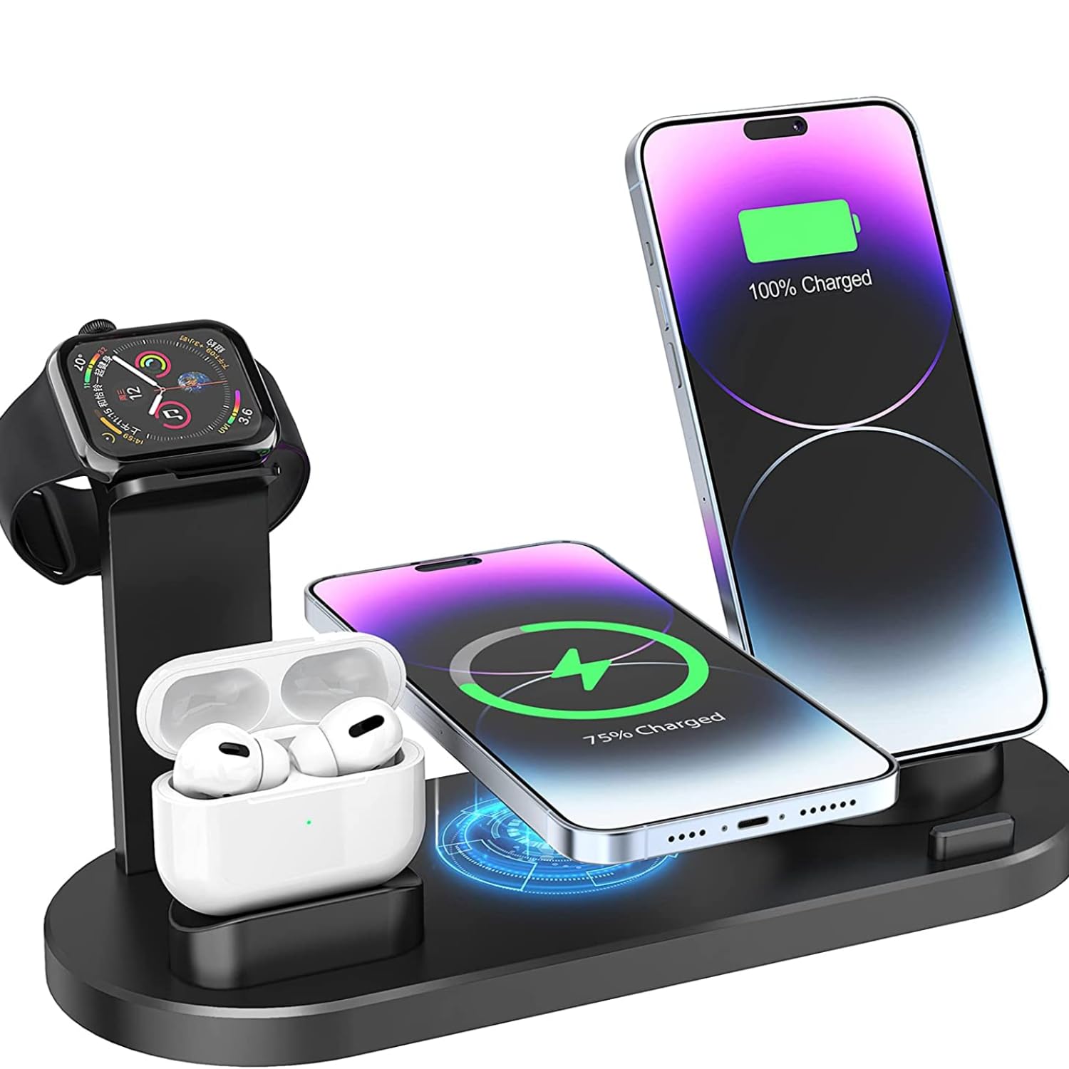 4 in 1 Wireless Charger 15W Fast Wireless Charging Station for iPhone, Samsung, Xiaomi, Vivo, AirPods, All Qi-Enabled Device Wireless Charger For iPhone 15/14/13/12/11/Xs, Watch Charger Not Included