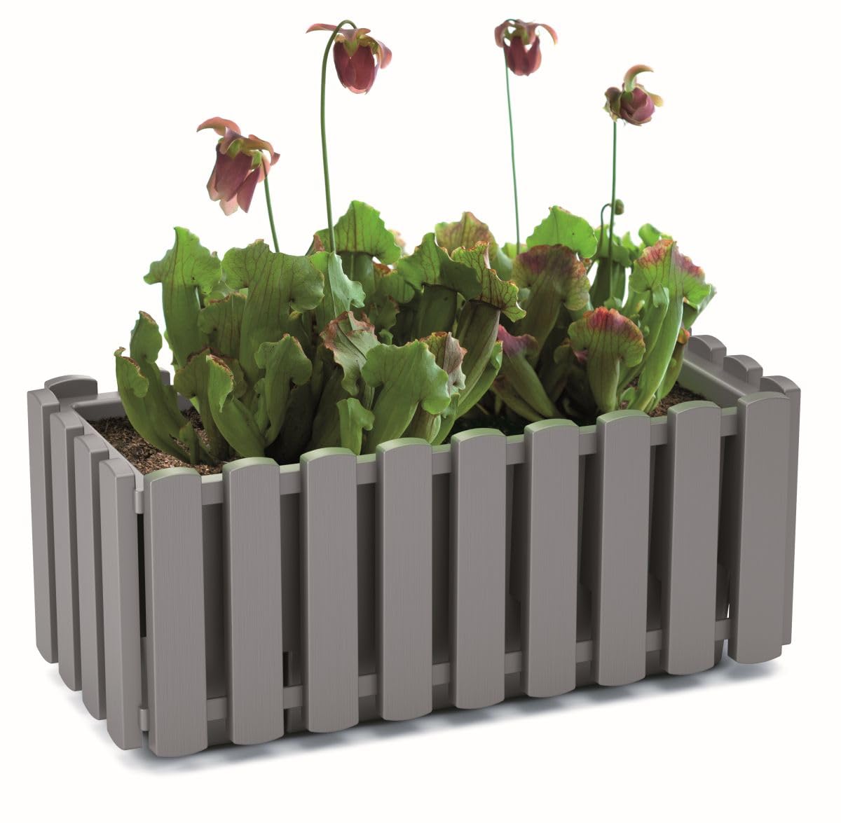 Blumenkasten Blumentopf Balkonkasten Latten-Optik Pflanzkasten Pflanzgefäß Lattenzaun-Design (380 Grau)