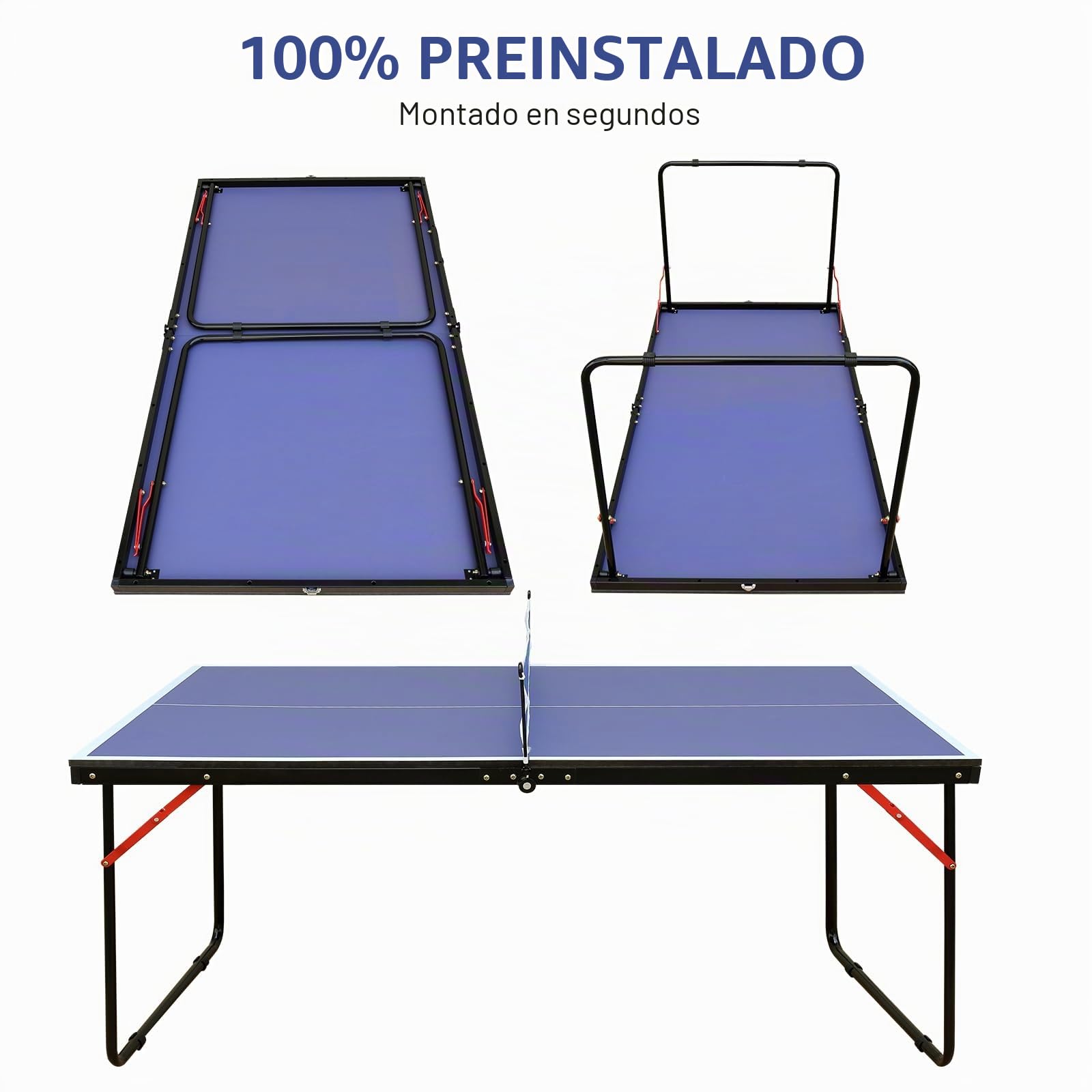 Mesa de Ping Pong Plegable y portátil, 137 x 76 cm, Juego de Mesa para Juegos de Interior y Exterior con Red, 2 Raquetas de Ping Pong y 3 Pelotas