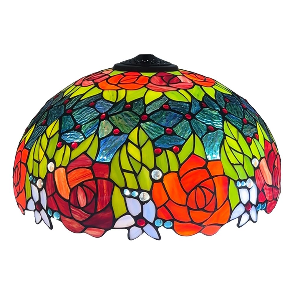SaryEdge Large Tiffany Style Stained Glass Lampshades Replacement, 16 Inch Rose Baroque Glass Lamp Shade, Tulip Floral Light Cover Only for Table Lamps Pendant Lamps Floor Lights,Blue ，Red Rose