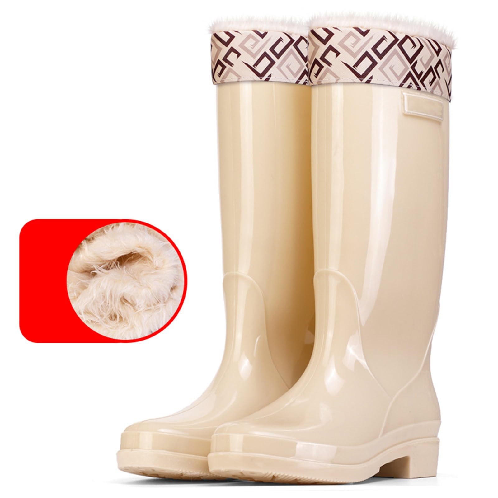 Botas de lluvia altas hasta la rodilla para mujer y mujer, botas altas de lluvia para nieve, botas de invierno cálidas de forro polar, para festivales, jardín, pesca, lavado de coche, botas de