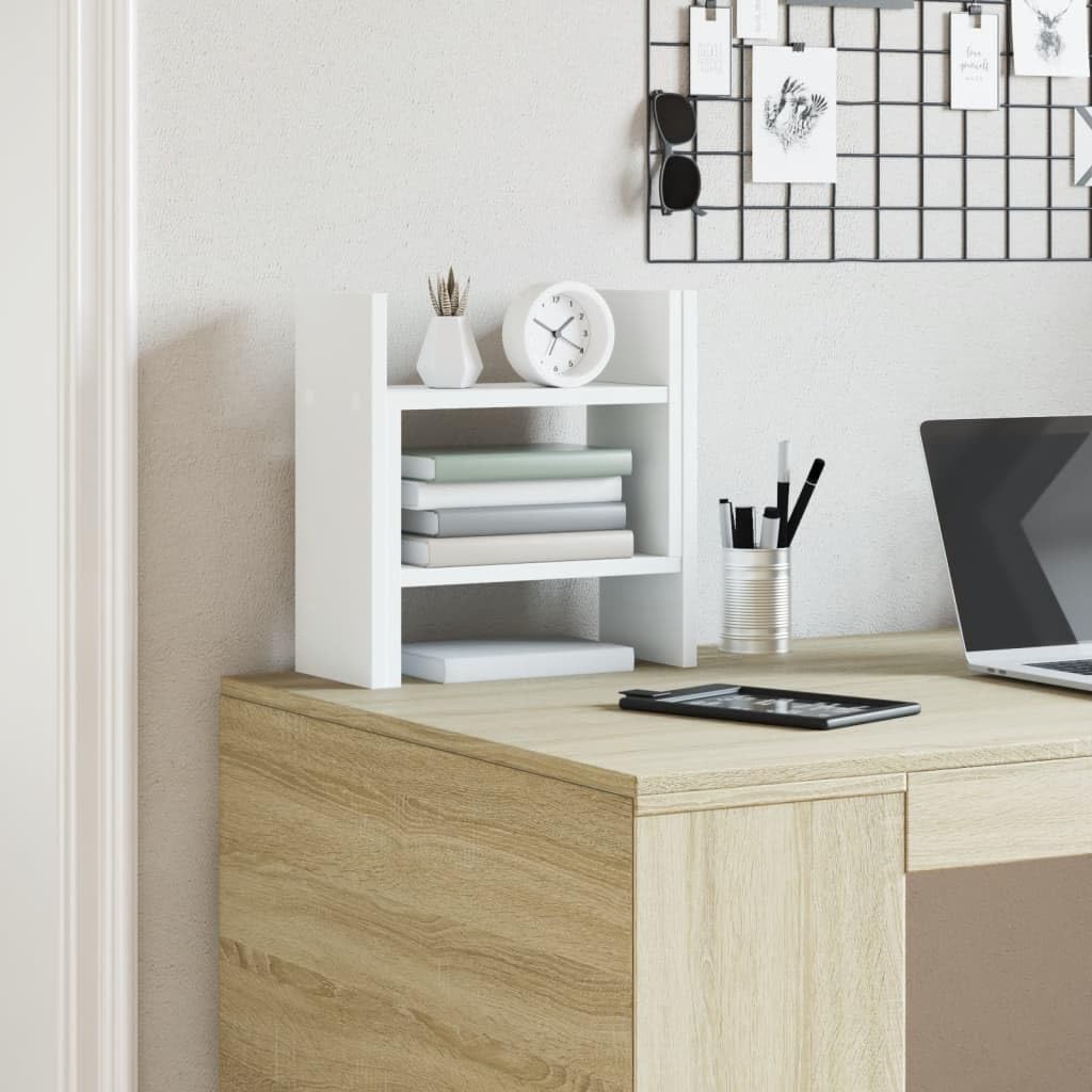 Schreibtisch-Organizer Weiß Holzwerkstoff 34,5x15,5x35,5 cm mit Fach und Stifthalter für Ablage, Ordner, Mappen, Büro und Homeoffice platzsparend und stapelbar zur Strukturierung von Papier