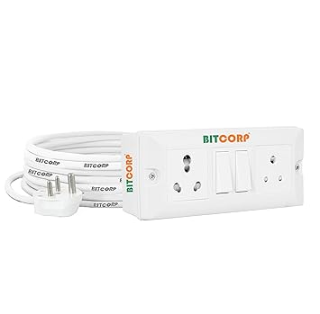 BITCORP Extension Box 6A 16A 25A 2 Socket 2 Switch (4500W) Surge Protection High Load Capacity With 20 Meter Long Wire Cord For Charging/Ac/Refrigerator/Washing Machine/Microwave/Machines,220Volts