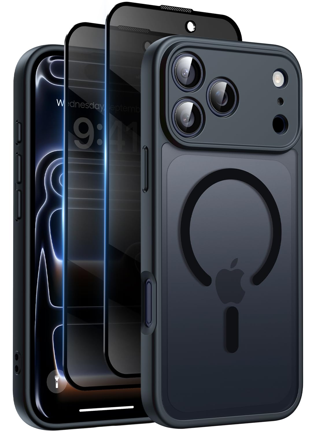 Helssitot Magnetic Matte Case Compatible with iP 17 Pro Max with 2 Anti-Glare Screen Protector, Hard PC Scratch-Resistant, Shockproof, Translucent