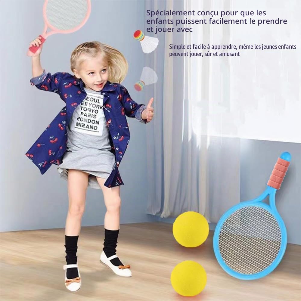 Ensemble de Badminton pour Enfants, Raquette de Badmintons avec 3 Balles D'entraînement Souples et 3 Badminton, Raquette de Tennis/Badminto Adaptés aux Sports d'intérieur et d'extérieur
