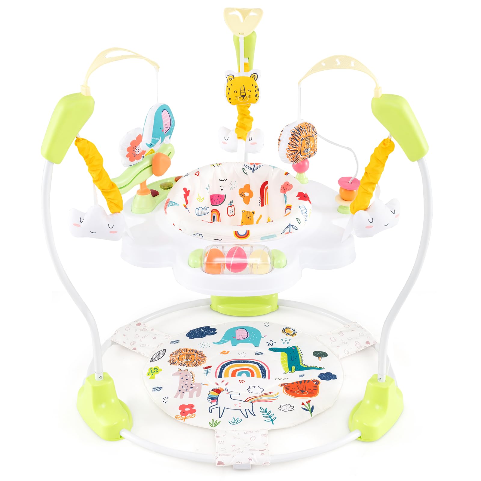 GOPLUS 3 w 1 Baby Jumperoo, centrum do skakania i zabaw z obrotowym siedziskiem o 360°, zabawka i tablet muzyczny ze światłami i dźwiękiem, siedzisko do zabawy z regulacją wysokości, dla dzieci od 6