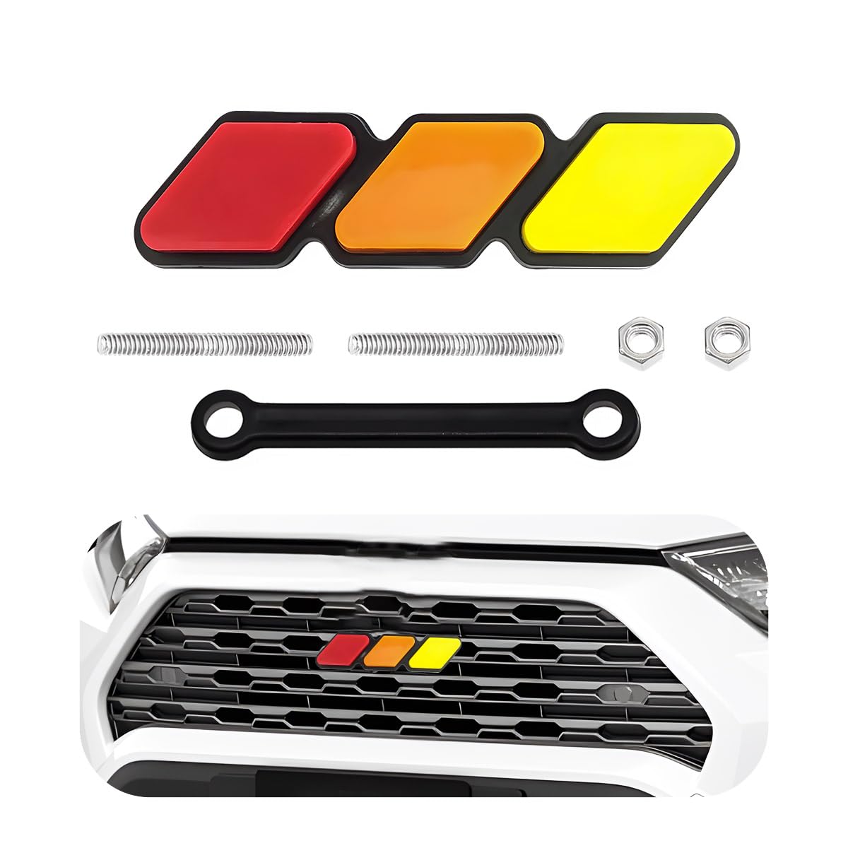 Front Grille Badge, Classic Retro Tri-Color Stripe Automotive Mesh Grille Label Emblem, Decorative Decal Badge Compatible with Tacoma 4Runner, Decoration Car Accessories (D)
